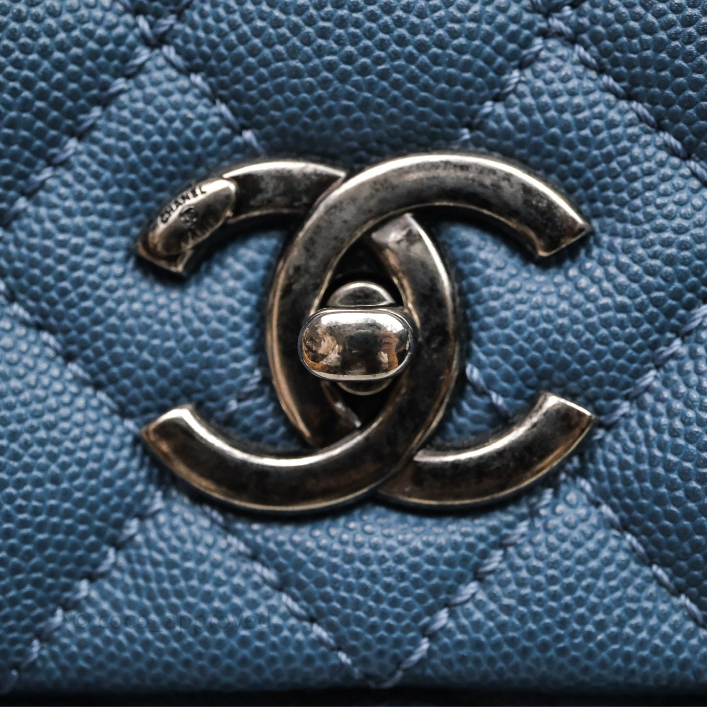 Chanel Medium Coco Handle Quilted Aged Caviar Dark Blue Ruthenium Hardware