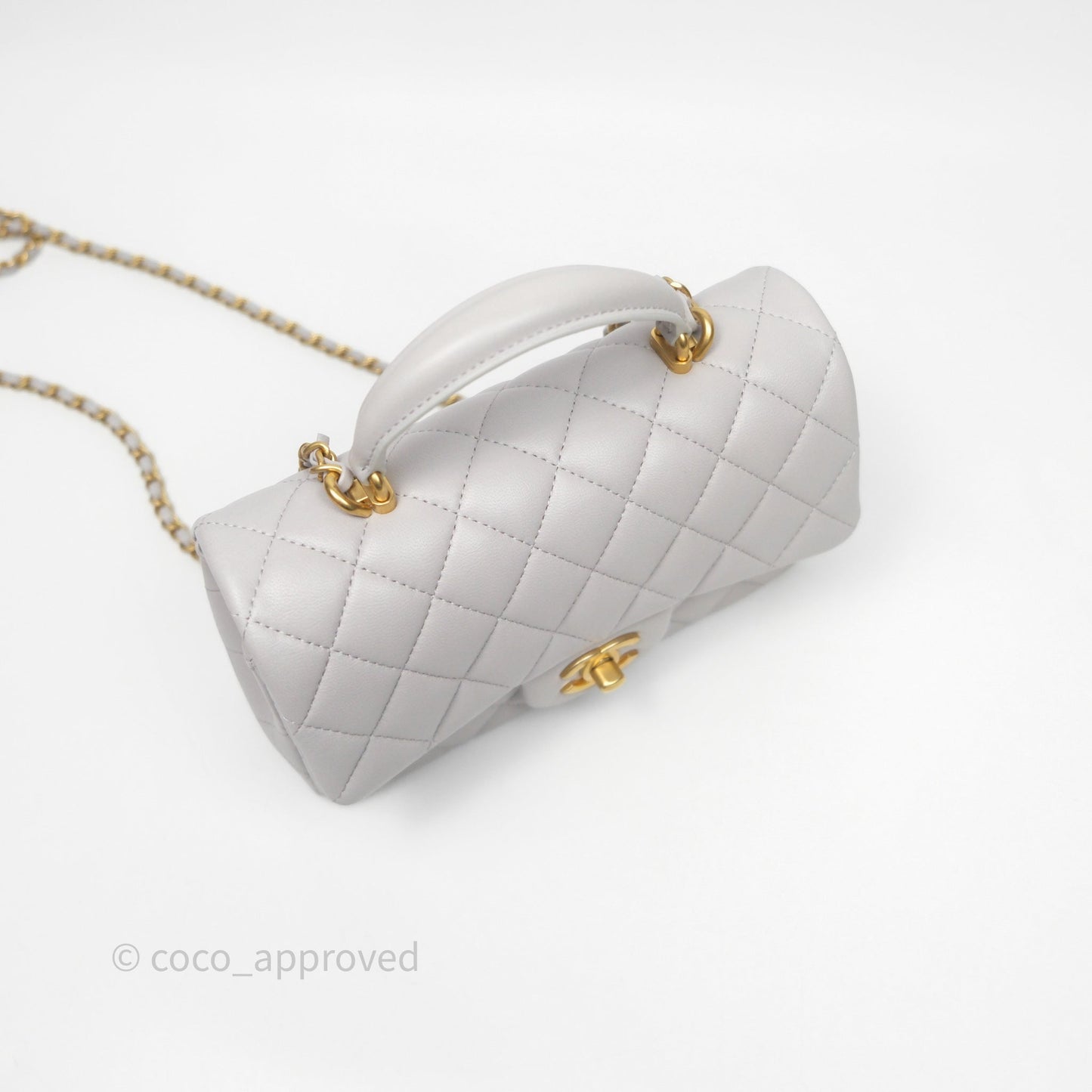 Chanel Top Handle Mini Rectangular Flap Bag Grey Lambskin Aged Gold Hardware