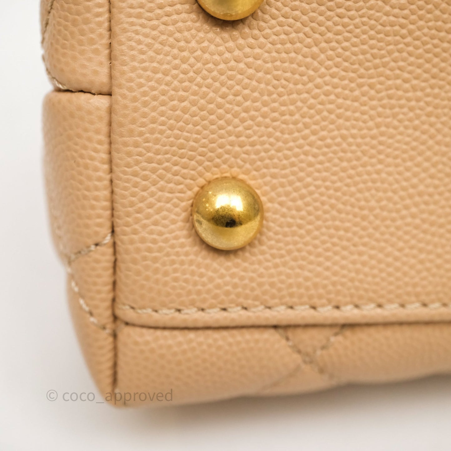 Chanel Small Coco Handle Quilted Beige Caviar Gold Hardware Lizard Handle