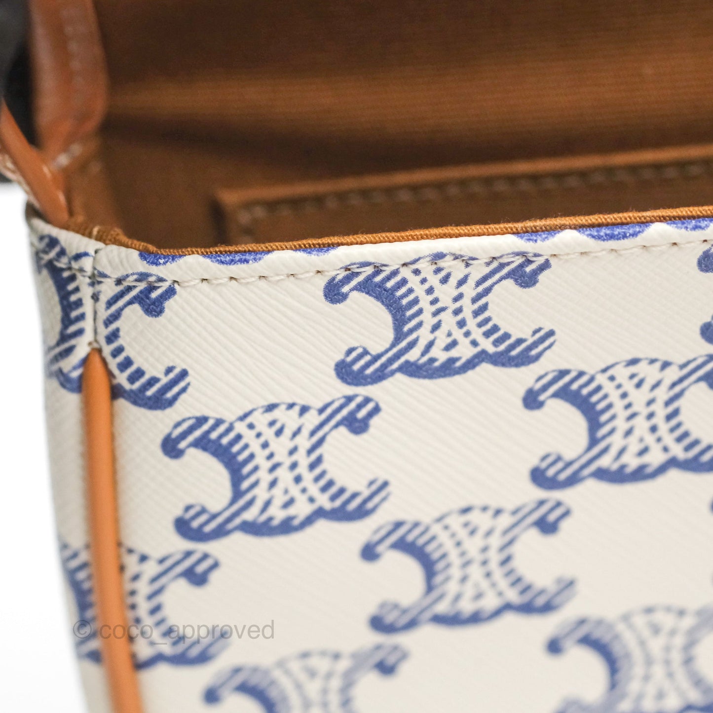 Celine Mini Besace Triomphe Embroidery Calfskin White/ Blue