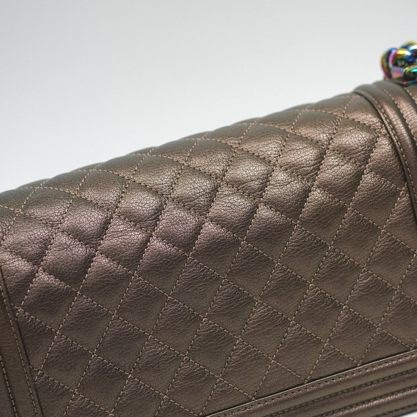 Chanel Quilted Medium Boy Iridescent Bronze Goatskin Rainbow Hardware