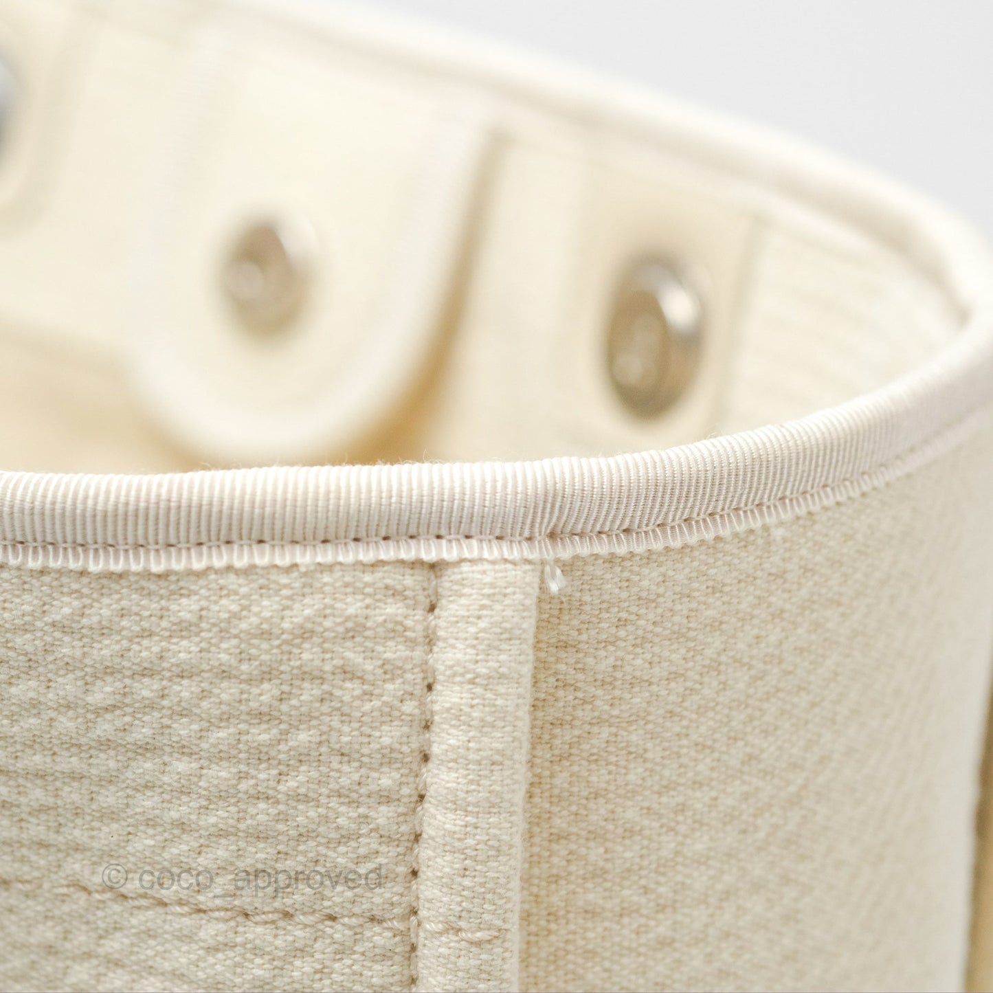 Chanel Medium Deauville Tote Ivory Cotton Silver Hardware