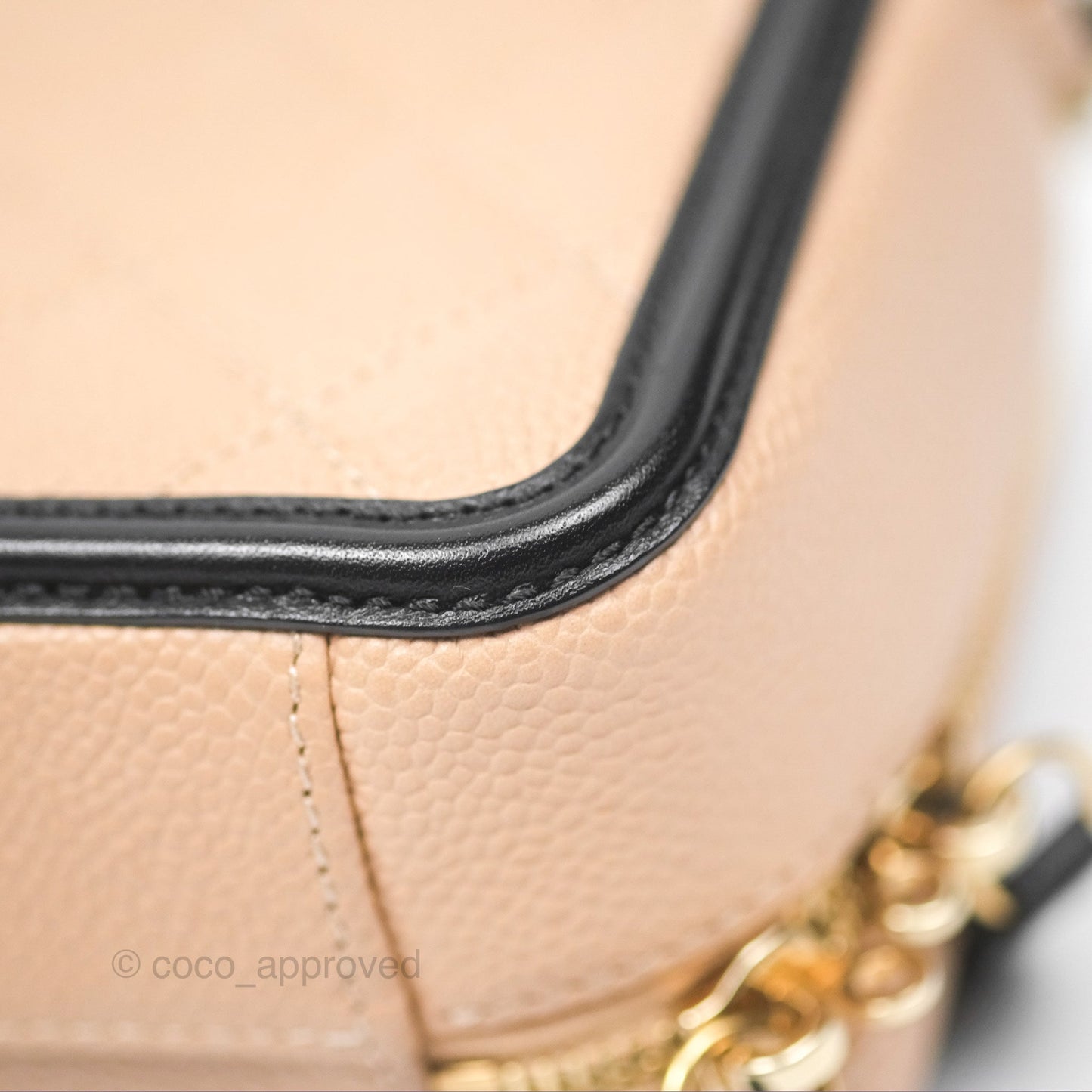Chanel Quilted Small CC Filigree Vanity Case Beige Black Caviar Gold Hardware