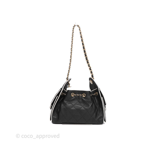 Chanel 25 Mini Bag Black/ White Calfskin Gold Hardware