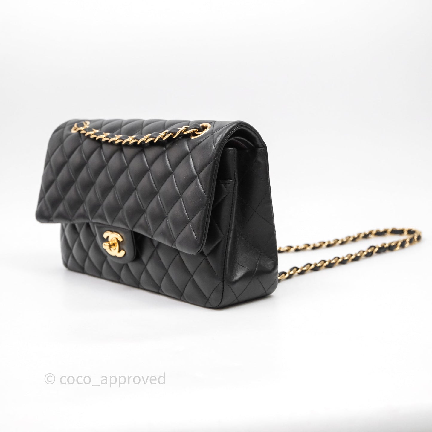 Chanel Classic M/L Medium Flap Quilted Black Lambskin Gold Hardware
