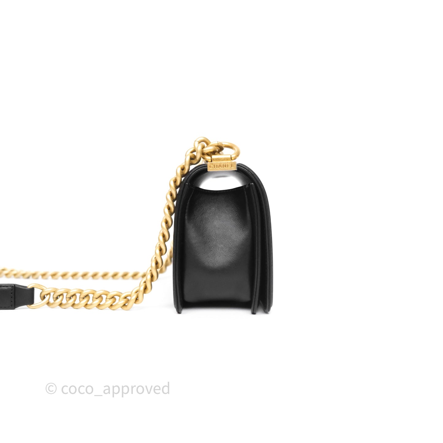 Chanel Small Boy Quilted Black Calfskin Aged Gold Hardware