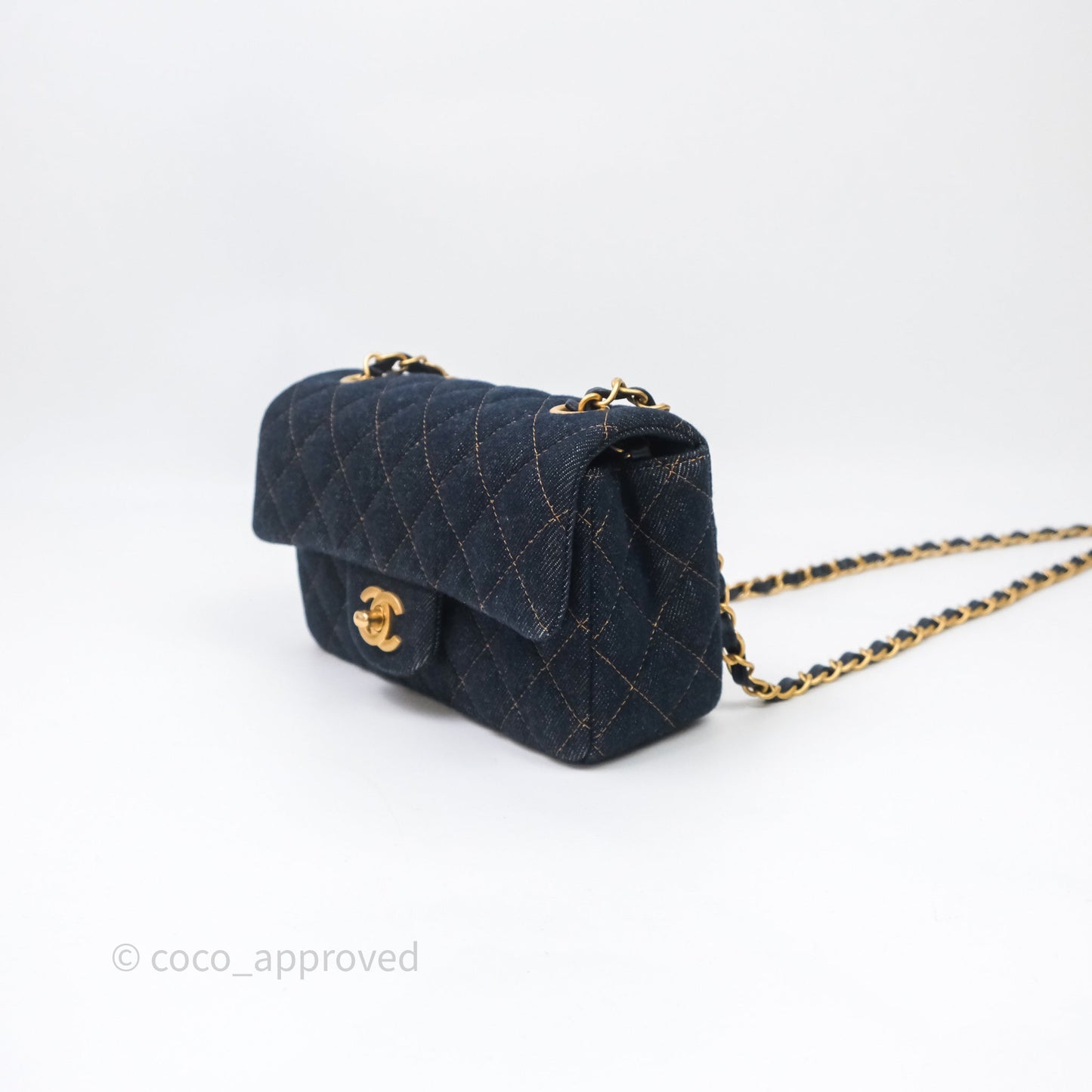 Chanel Mini Rectangular Quilted Dark Blue Denim Aged Gold Hardware