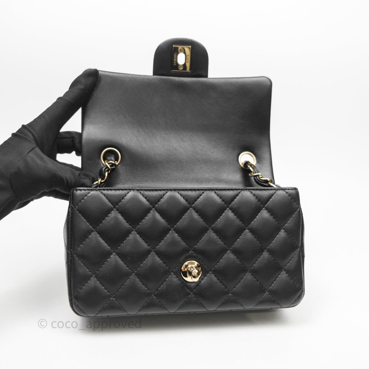 Chanel Mini Rectangular Black Lambskin Bag Gold Hardware