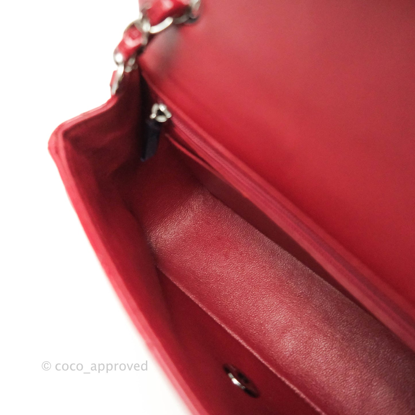 Chanel Quilted Mini Rectangular Flap Red Patent Gun Metal
