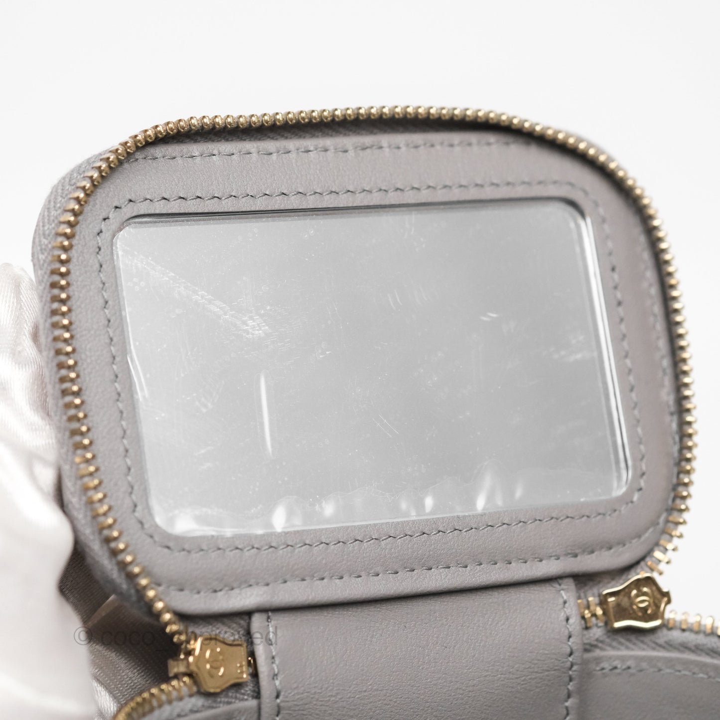 Chanel Mini Metal Top Handle Vanity With Chain Grey Lambskin Aged Gold Hardware