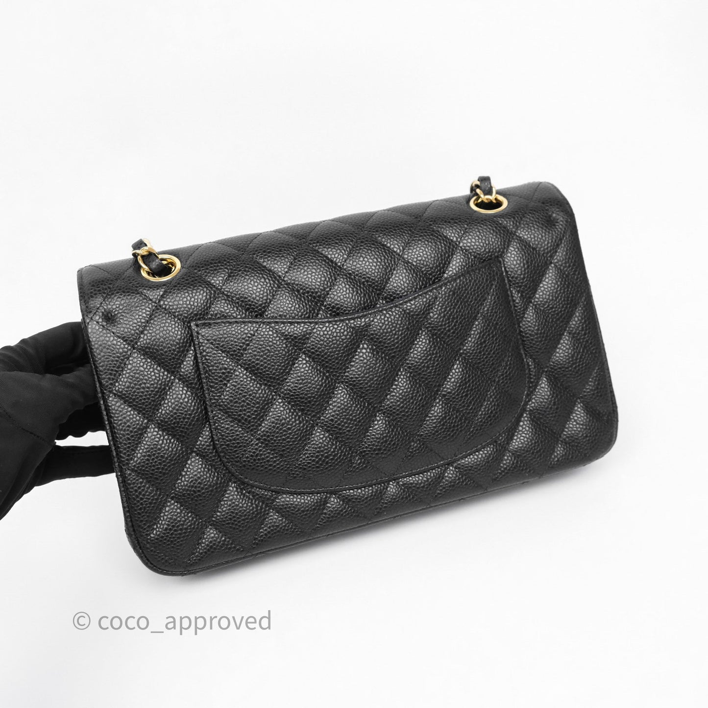 Chanel M/L Medium Classic Flap Quilted Black Caviar Gold Hardware