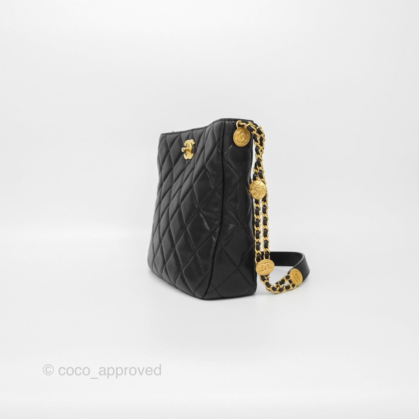 Chanel Twist Your Buttons Hobo Bag Black Shiny Soft Caviar Aged Gold Hardware 22A