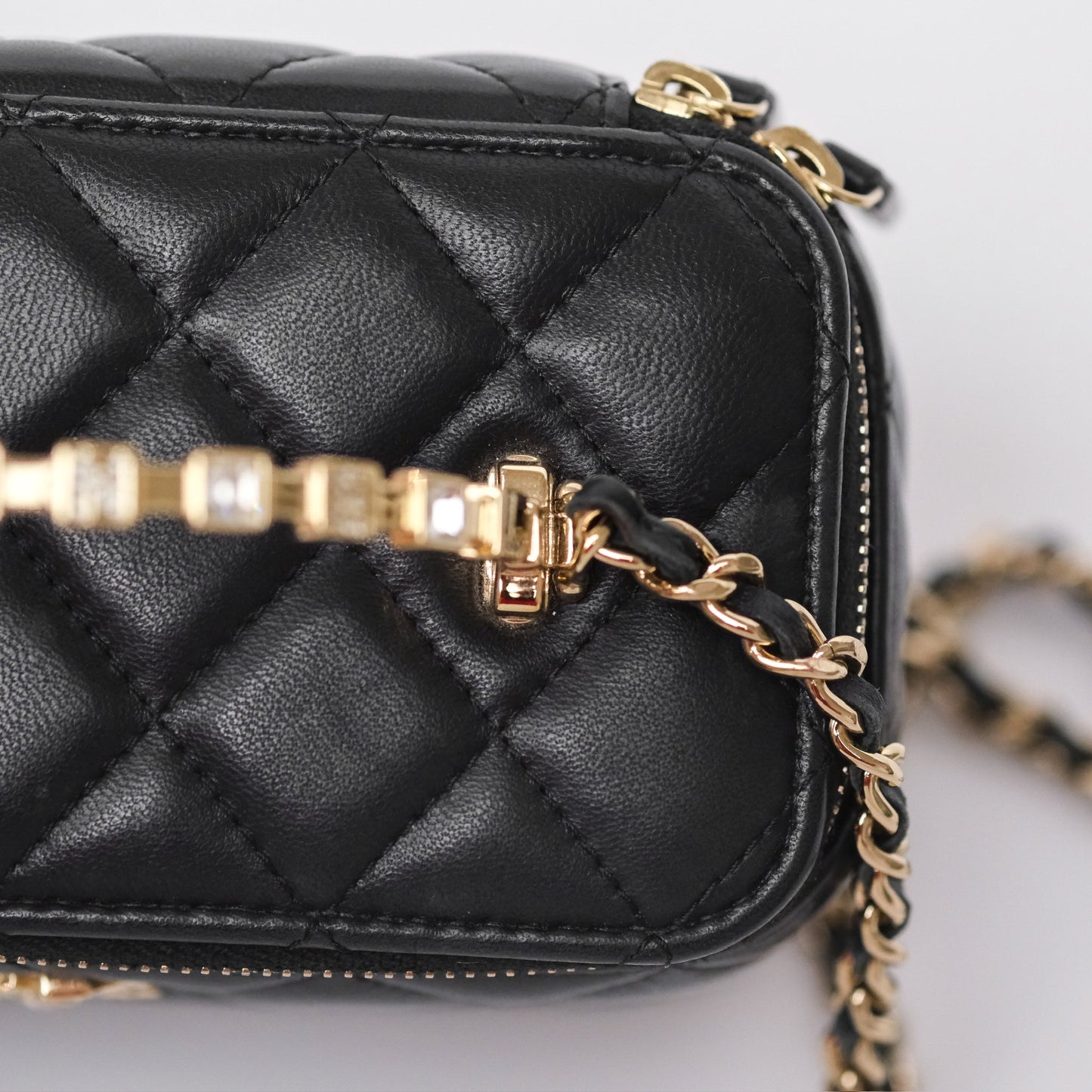 Chanel Crystals Top Handle Vanity Rectangular Black Lambskin Gold Hardware
