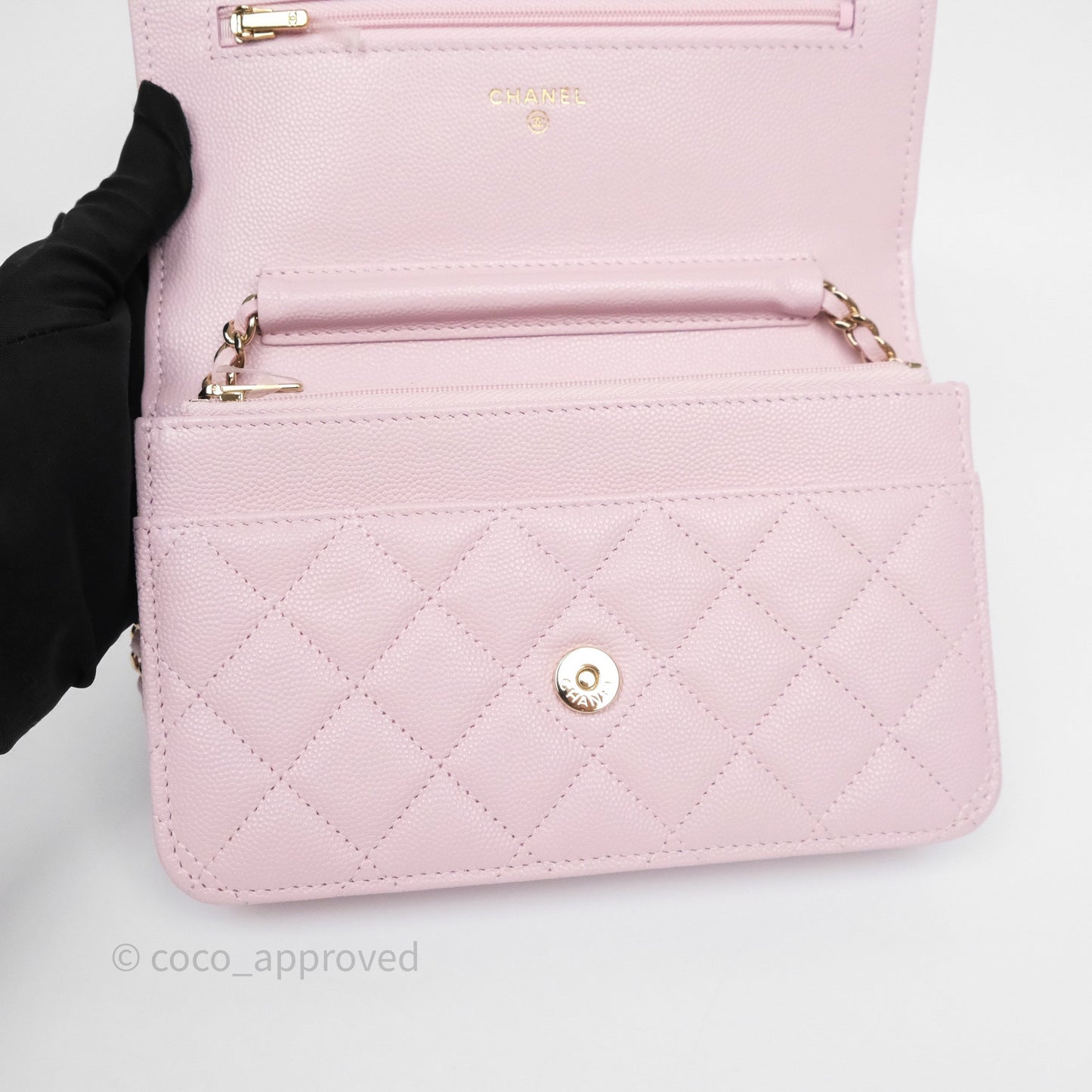Chanel Classic Quilted Wallet On Chain WOC Pink Caviar Gold Hardware