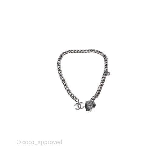 Chanel CC Guitar Charm Necklace Gun Metal Tone 20P