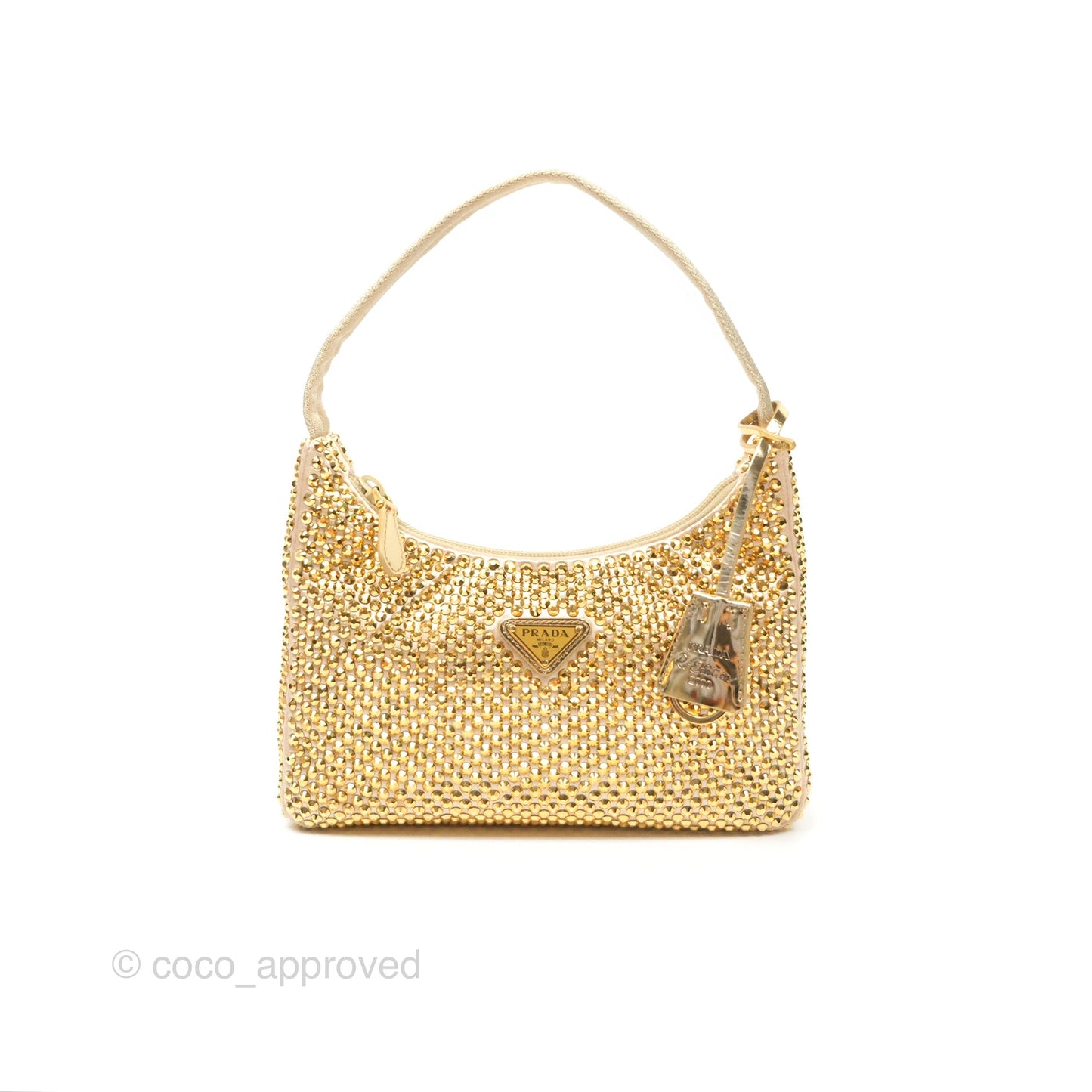 Prada Re-Edition 2000 Nylon Mini Bag Gold Crystal Embellished