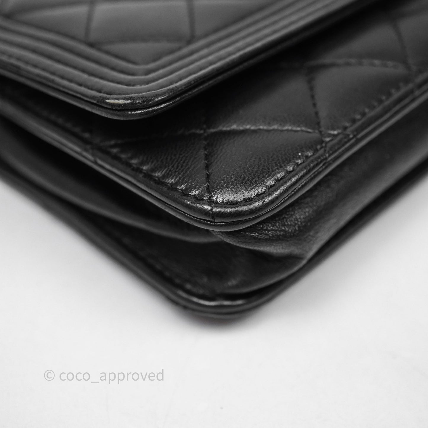 Chanel Black Quilted Lambskin Boy Wallet on Chain Gold Hardware