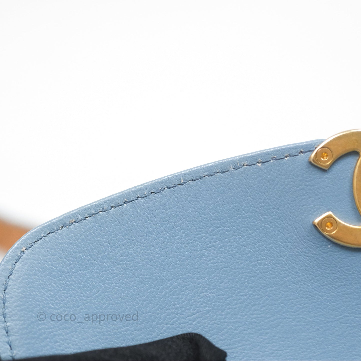 Chanel Curved Flap Bag Blue Lambskin Aged Gold Hardware