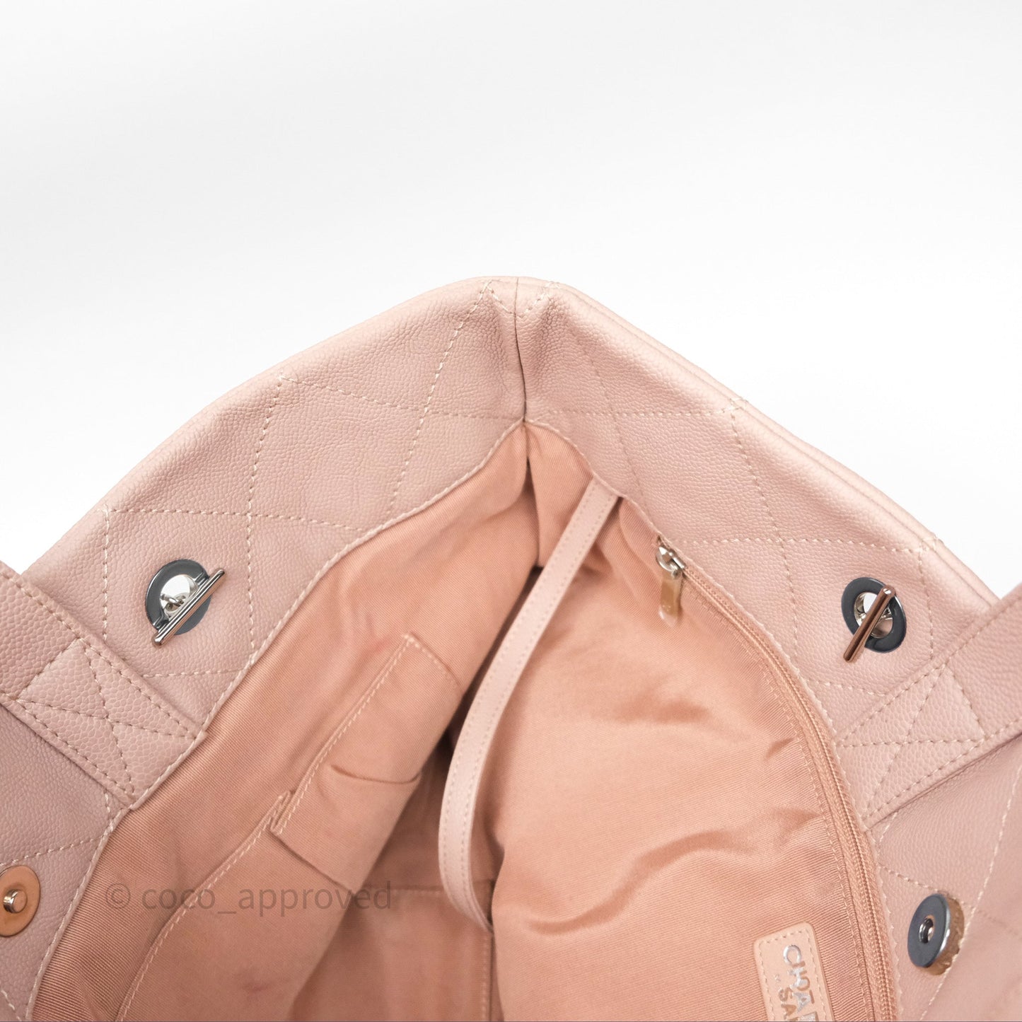 Chanel Quilted Tote Bag Pink Caviar Silver Hardware