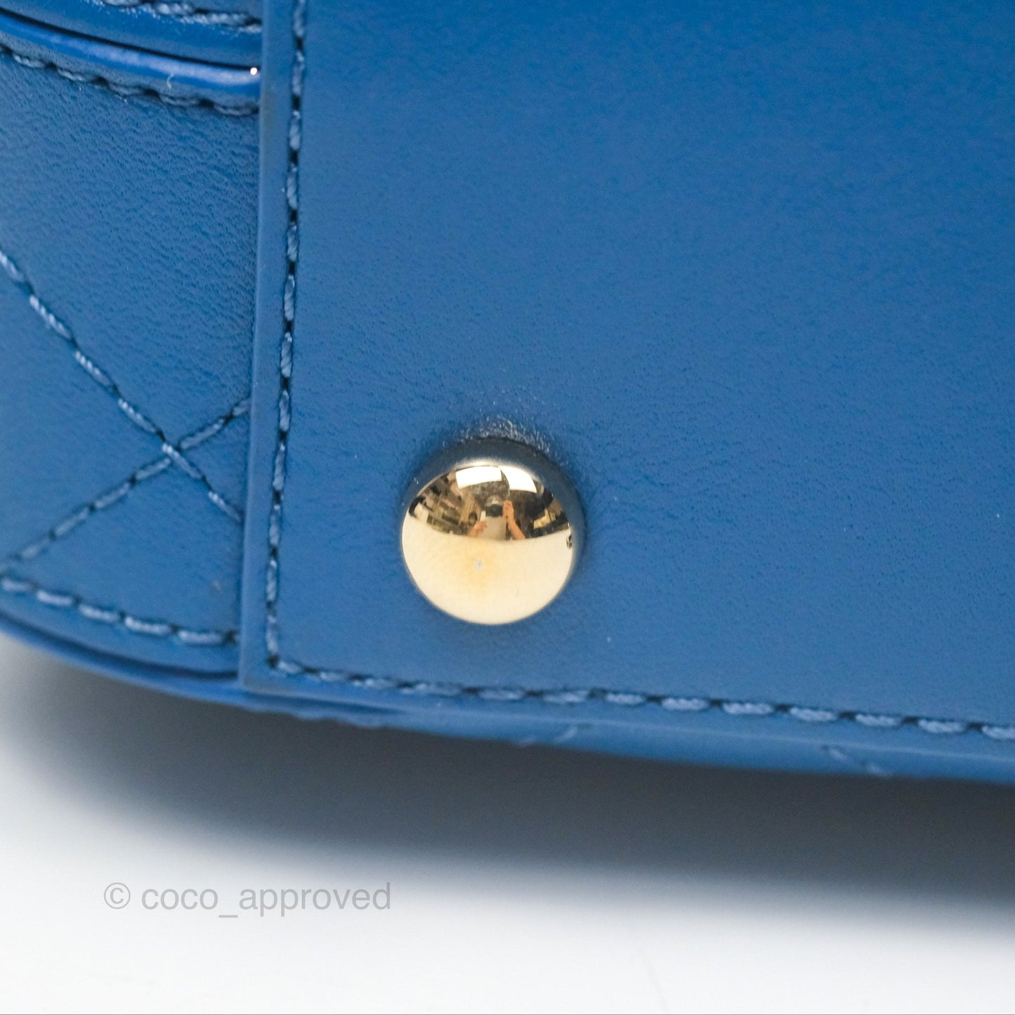 Chanel Stitched Camera Case Bag Blue Calfskin Gold Hardware