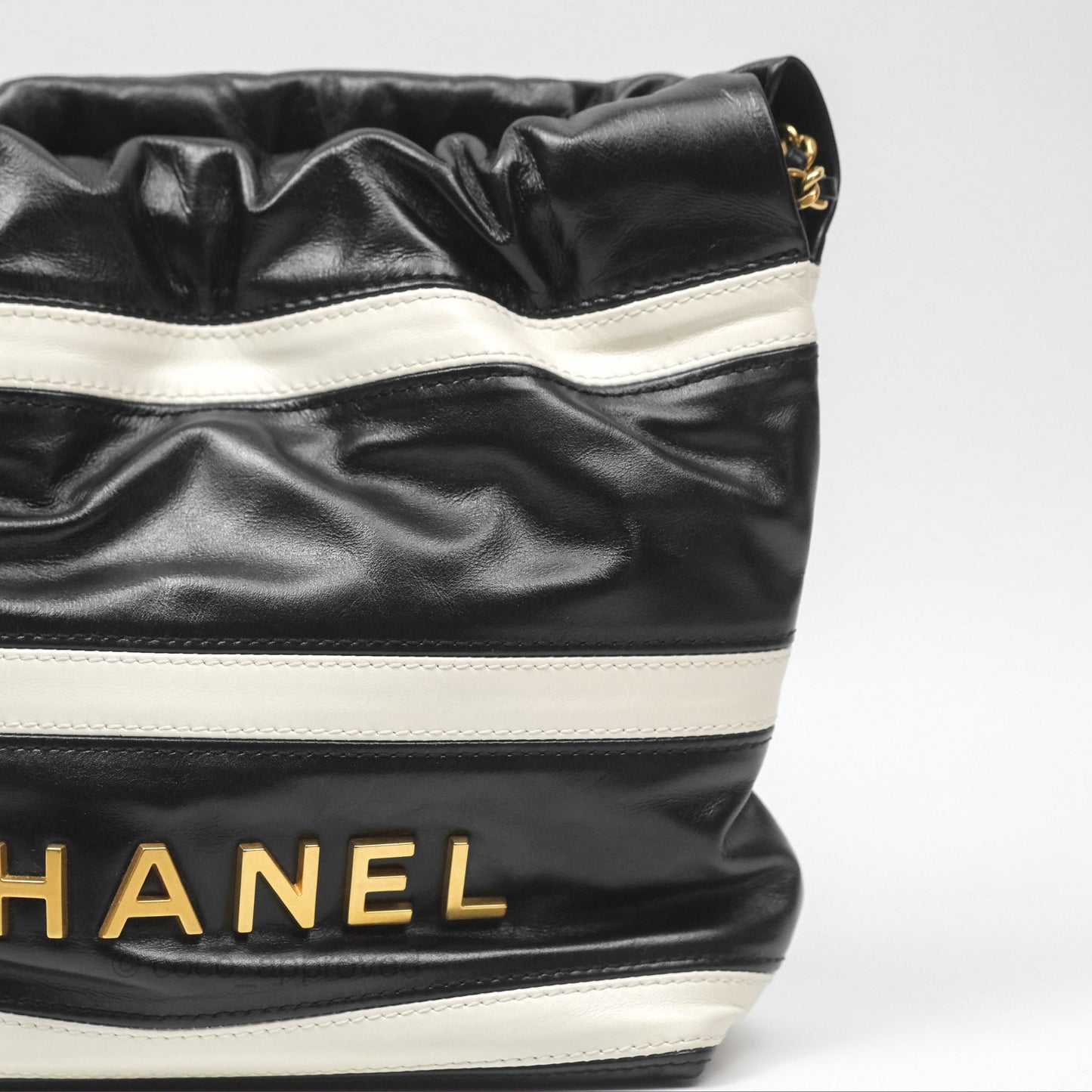 Chanel 22 Mini Bag Striped Black/ White Crumpled Calfskin