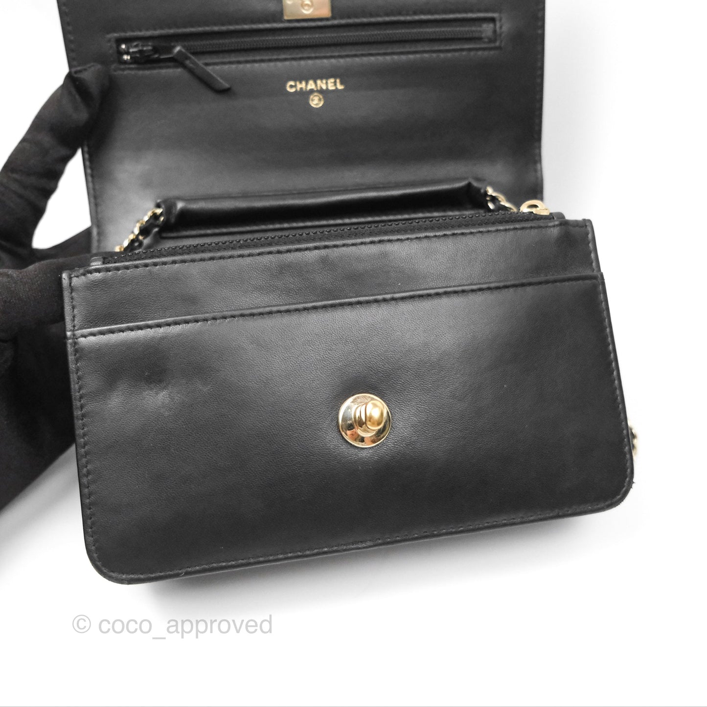 Chanel Wallet On Chain WOC Black Patent Lambskin Gold Hardware