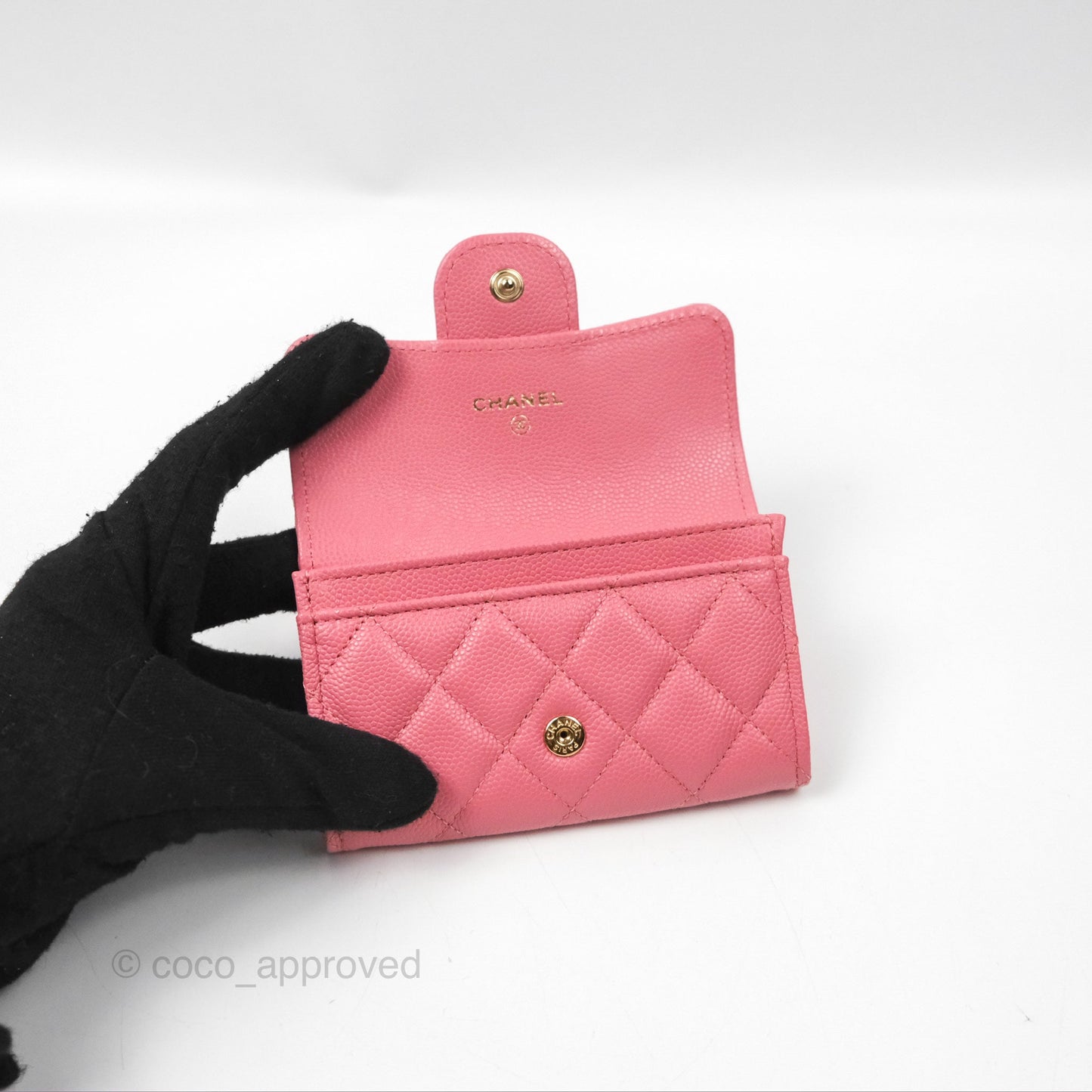 Chanel Quilted Flap Card Holder Pink Caviar Gold Hardware