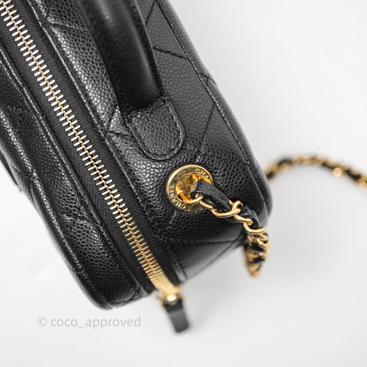Chanel CC Top Handle Vanity Case Black Caviar Gold Hardware 23P