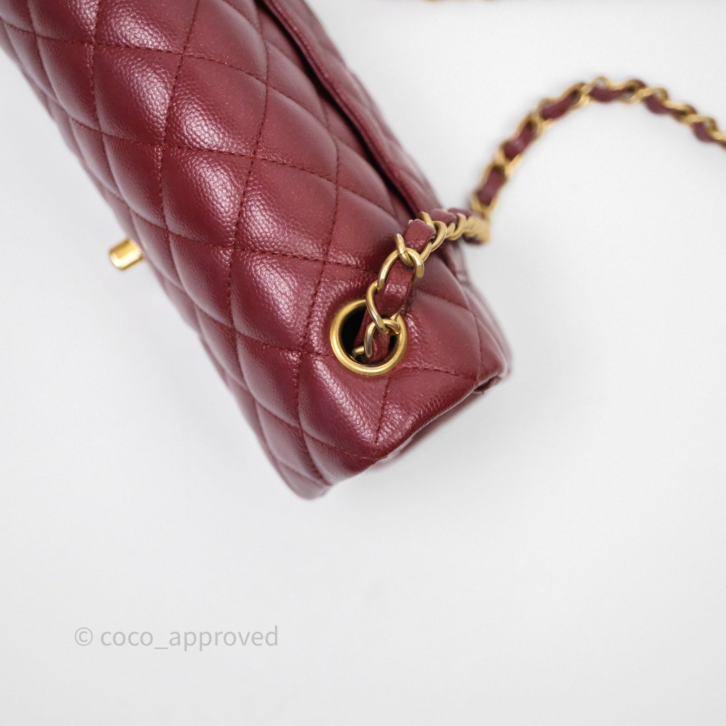 Chanel Classic Quilted Mini Rectangular Flap Burgundy Caviar Aged Gold Hardware