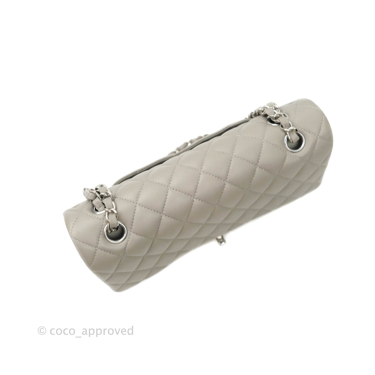 Chanel M/L Medium Double Flap Bag Grey Lambskin Silver Hardware 19B