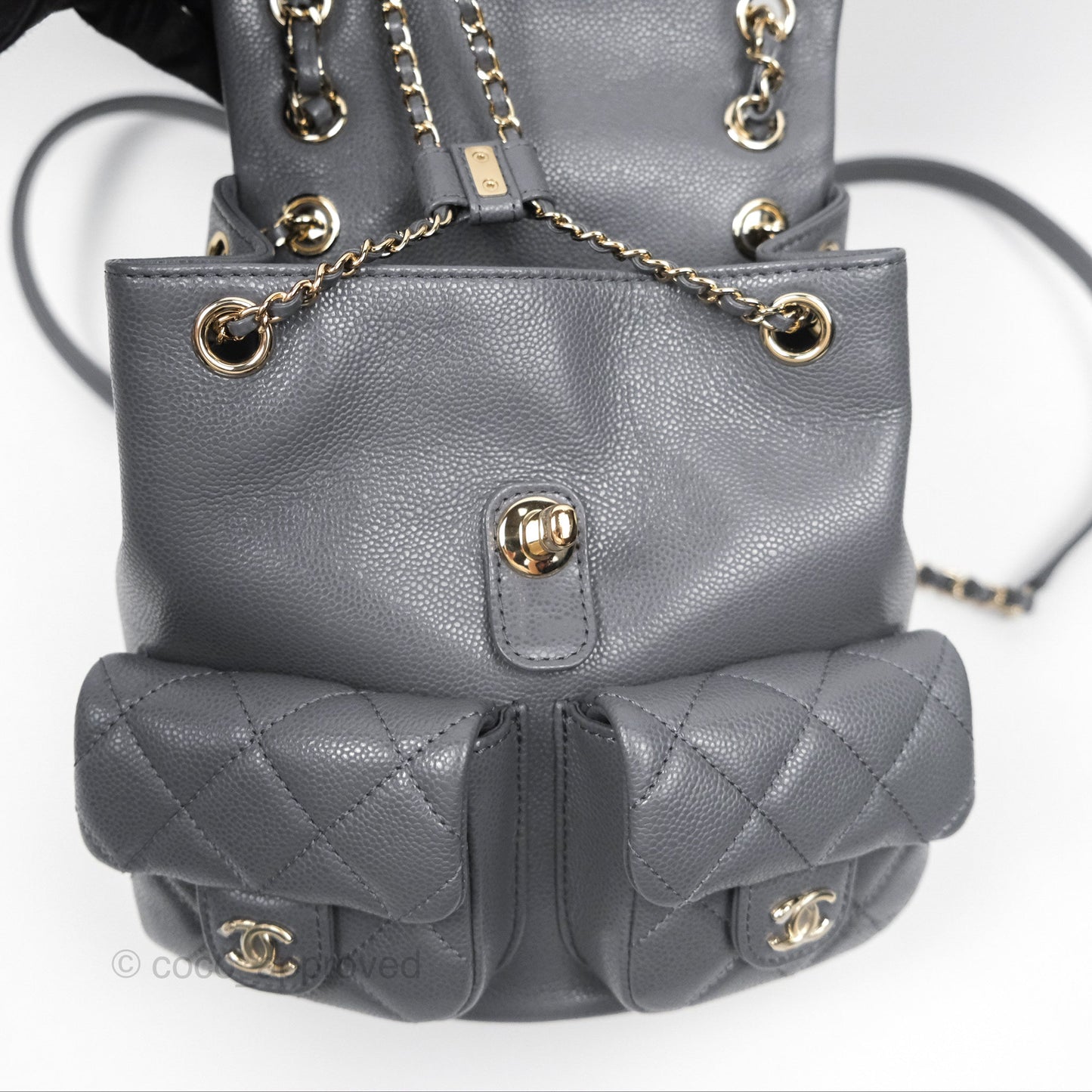 Chanel Duma Backpack Medium Grey Caviar Gold Hardware