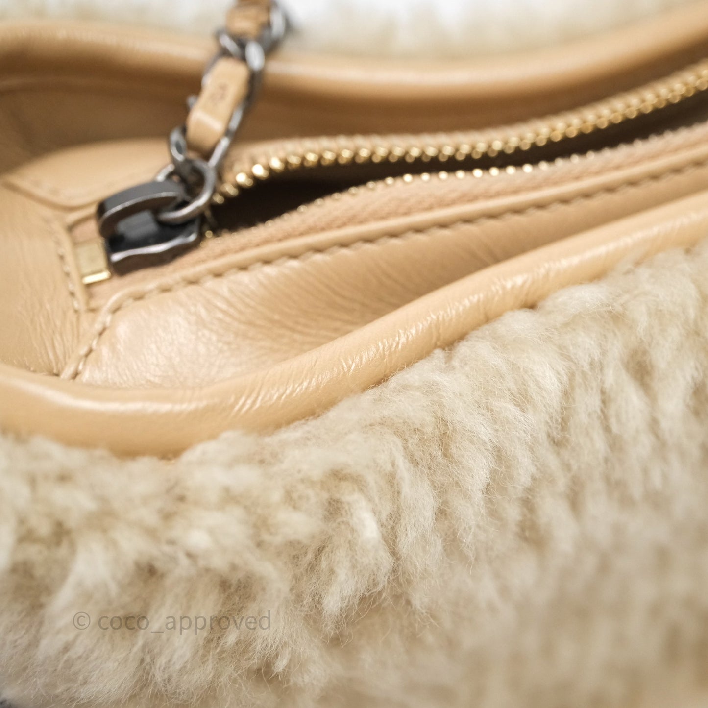 Chanel Small Gabrielle Hobo Shearling Beige Mixed Hardware