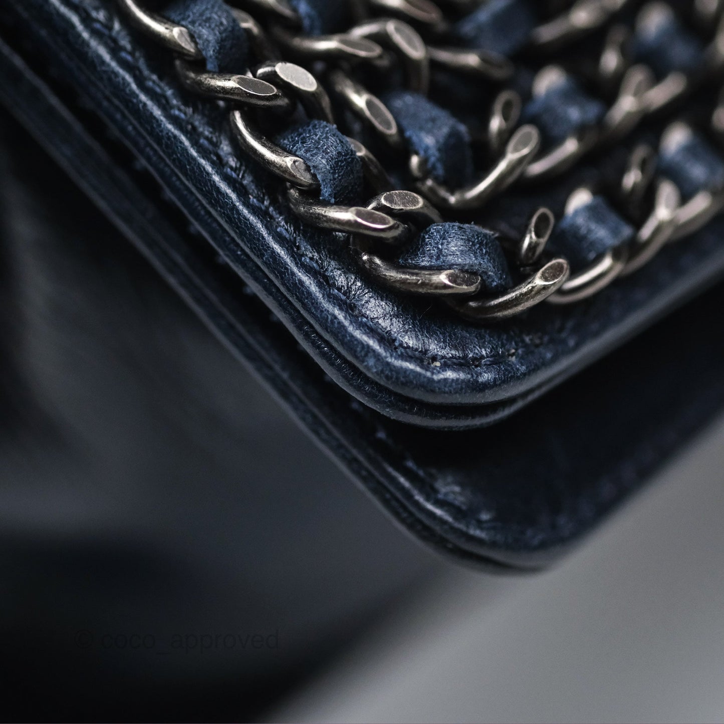 Chanel Medium Chain Edge Boy Quilted Navy Aged Glazed Calfskin Ruthenium Hardware