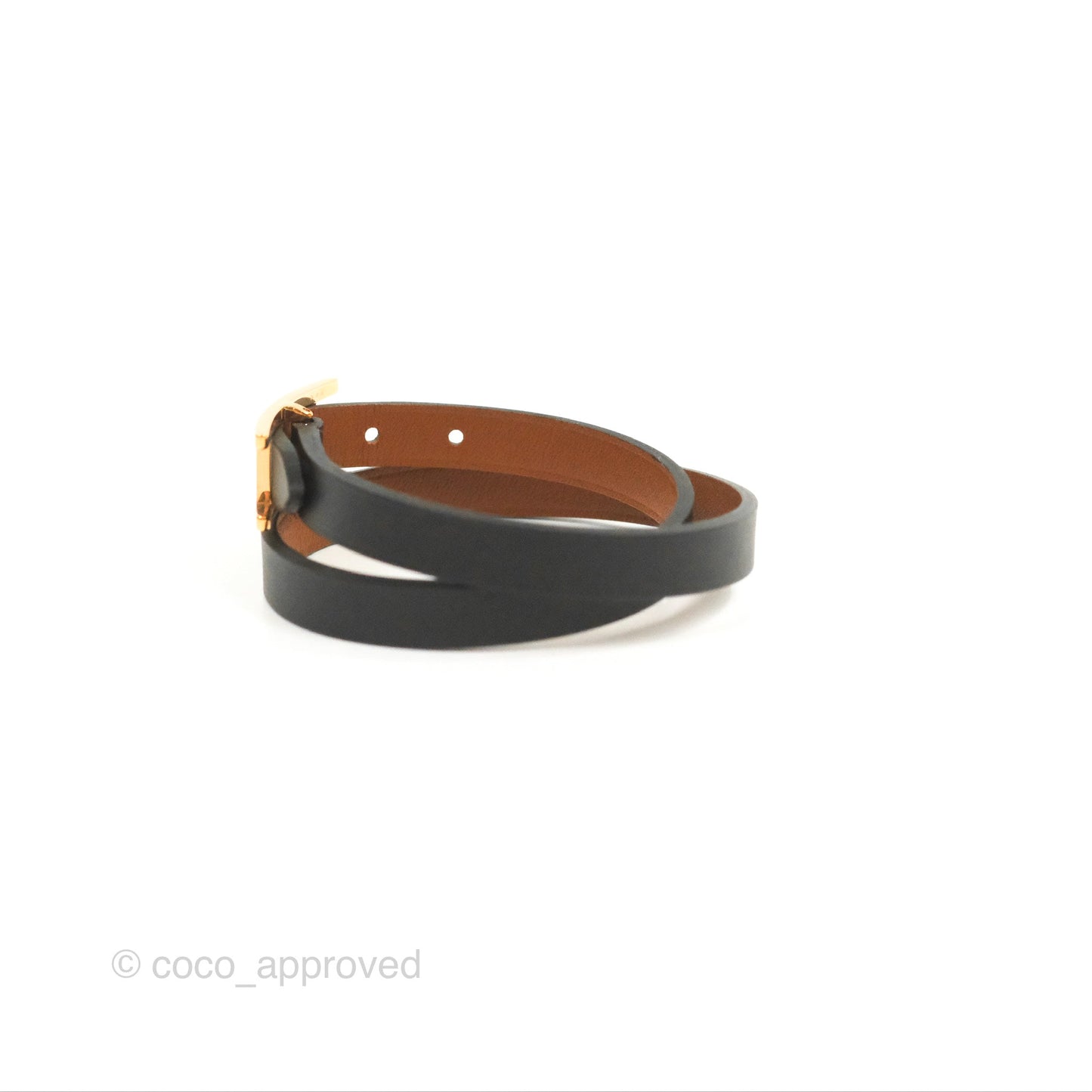 Hermès Veau Behapi Single Tour Bracelet Black Fauve Rose Gold Hardware