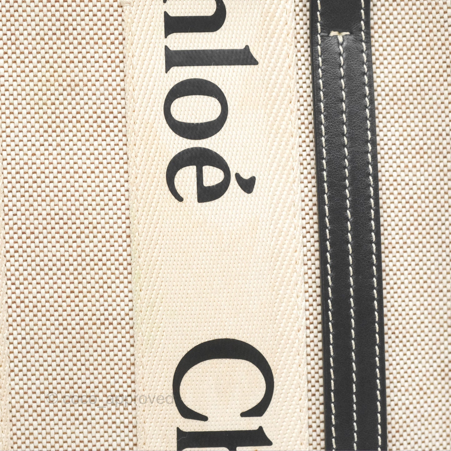 Chloe Small Woody Tote Bag Cotton Canvas & Black Calfskin with Woody Ribbon