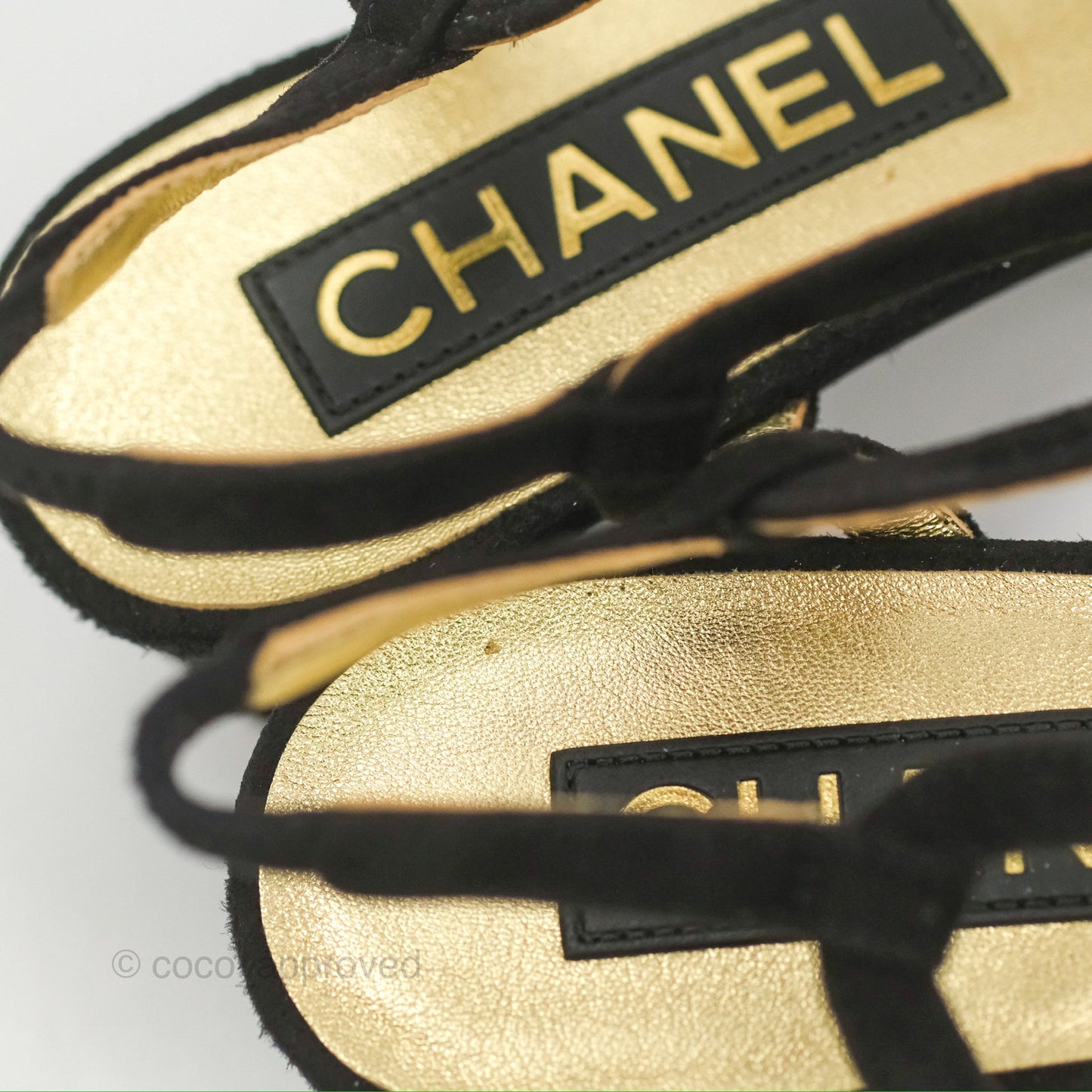 Chanel CC Slingback Heels Black Gold Size 37