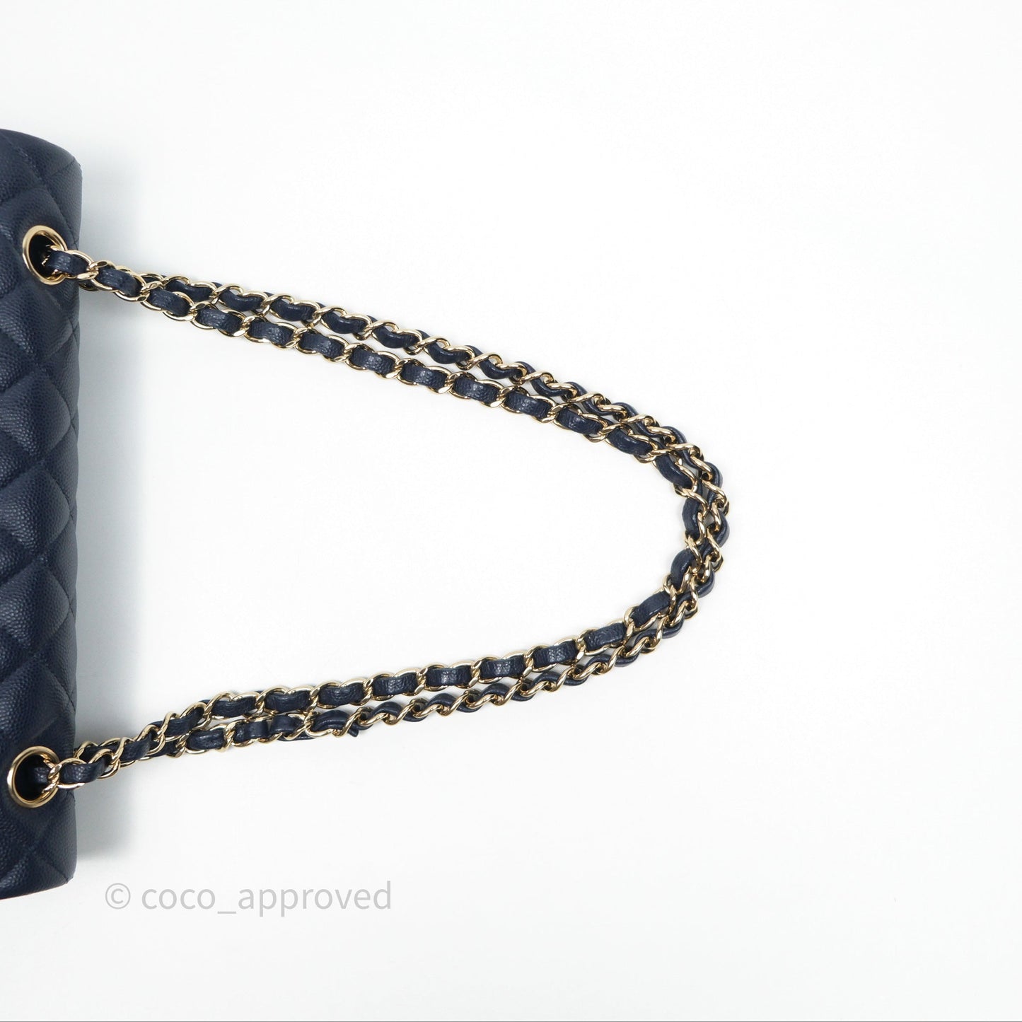 Chanel Classic M/L Medium Flap Quilted Navy Caviar Gold Hardware 21S