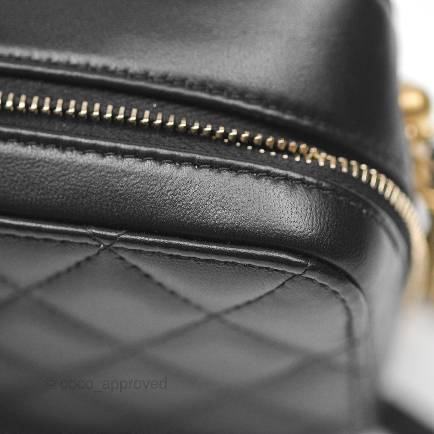 Chanel Pearl Crush Mini Camera Case Quilted Black Lambskin Aged Gold Hardware