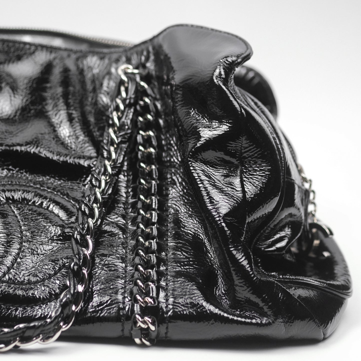 Chanel Bowling Tote Bag Black Glazed Calfskin Silver Hardware