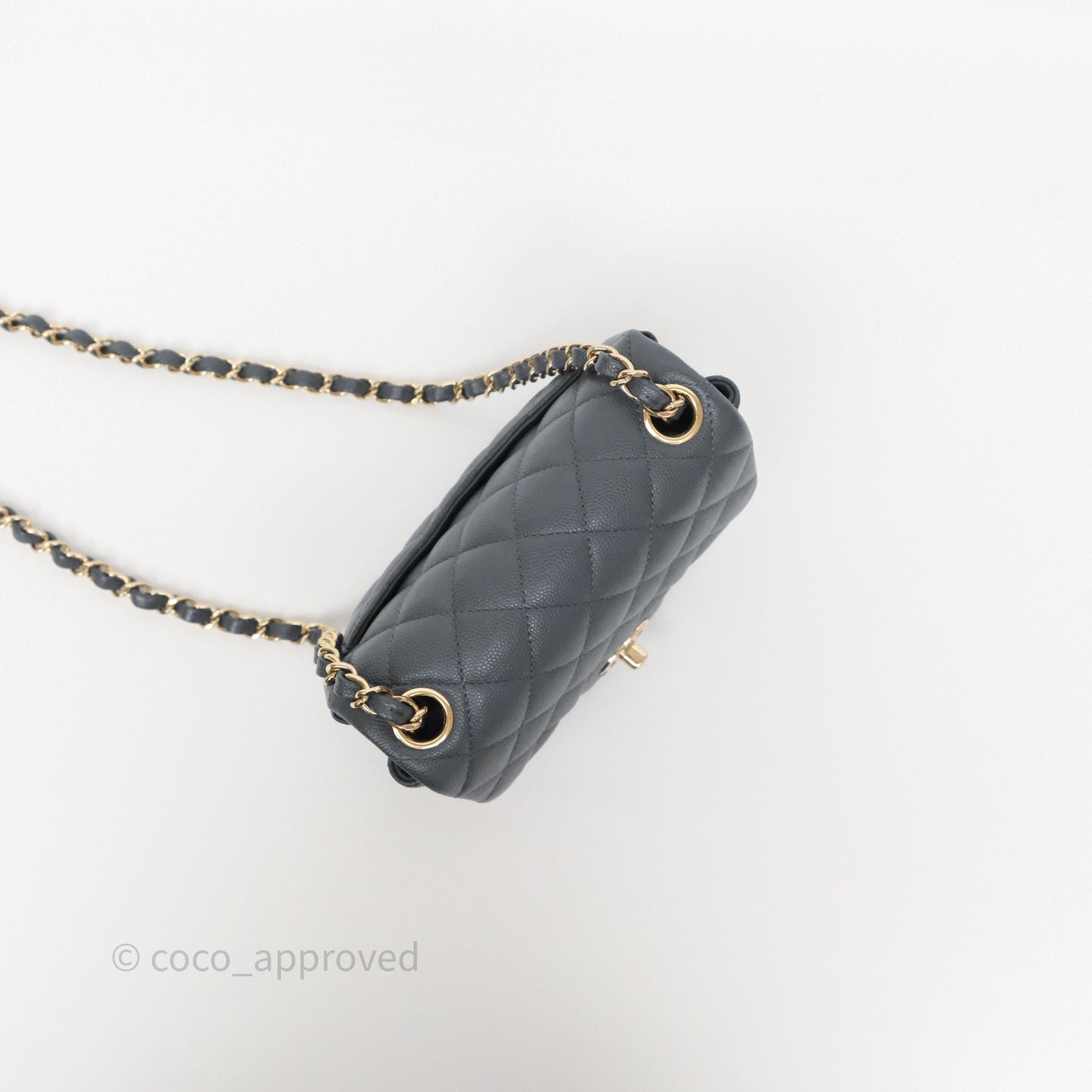 Chanel Mini Square Flap Quilted Dark Grey Blue Caviar Gold Hardware