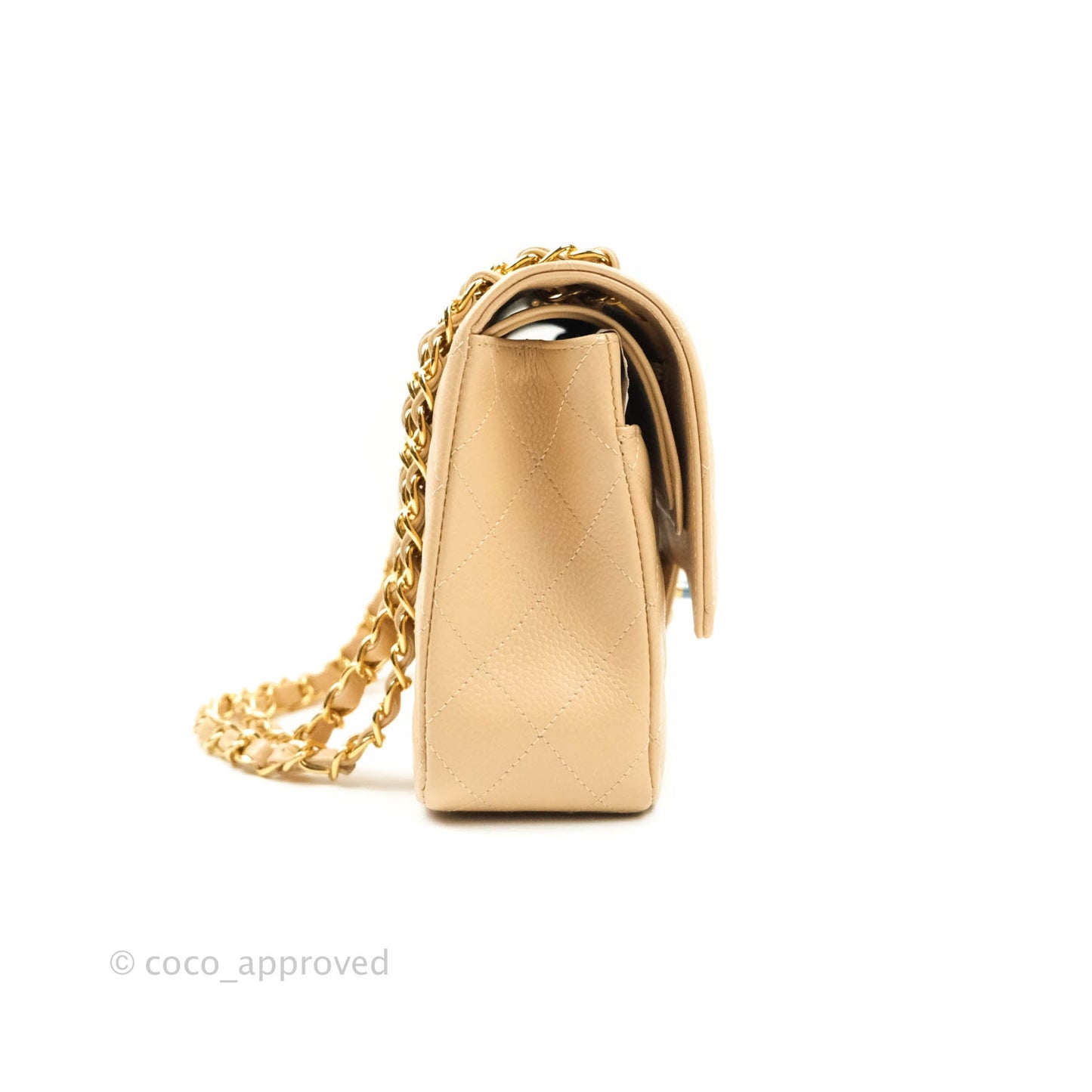 Chanel M/L Medium Quilted Caviar Double Flap Beige Gold Hardware