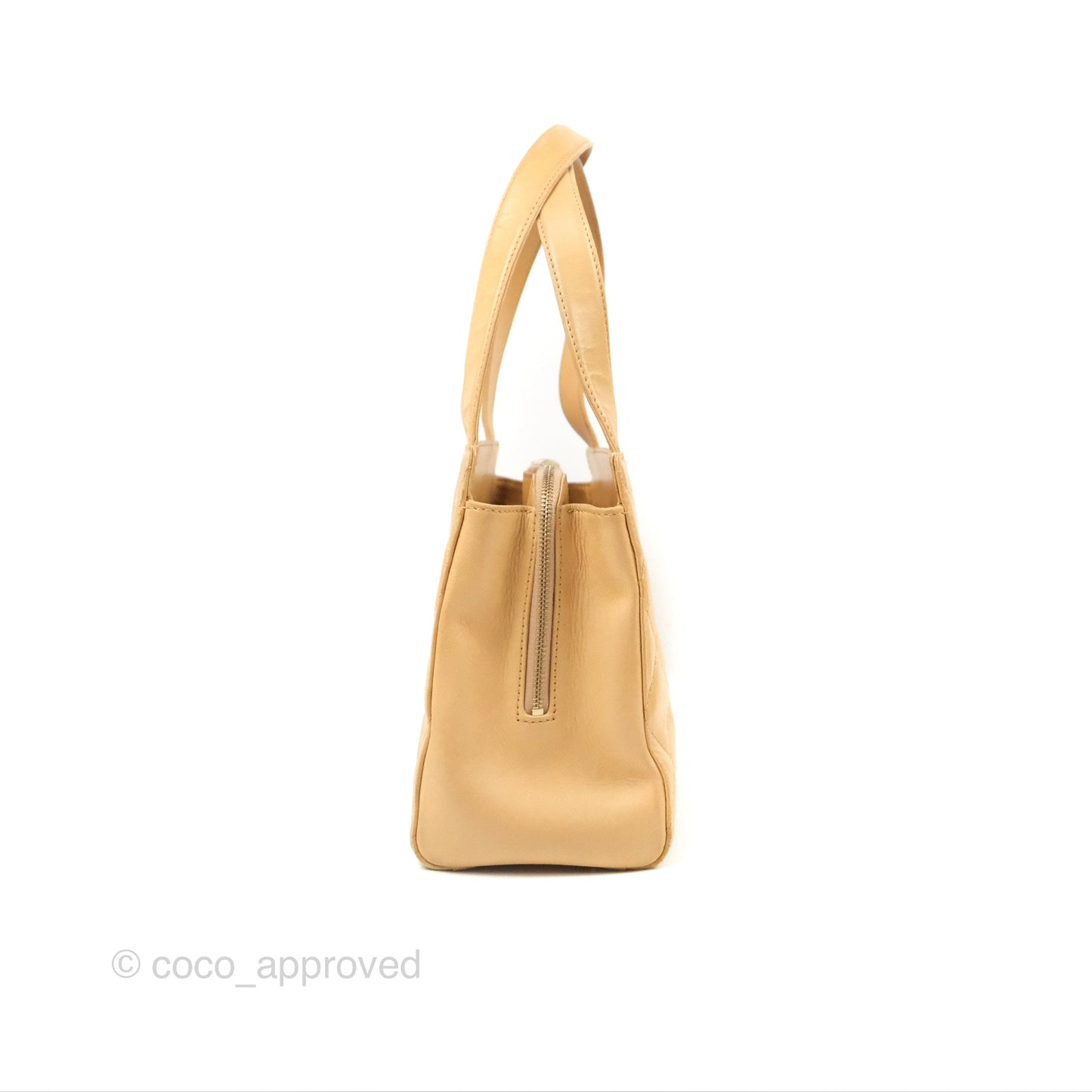 Chanel Vintage Small Top Handle Tote Quilted Beige Lambskin