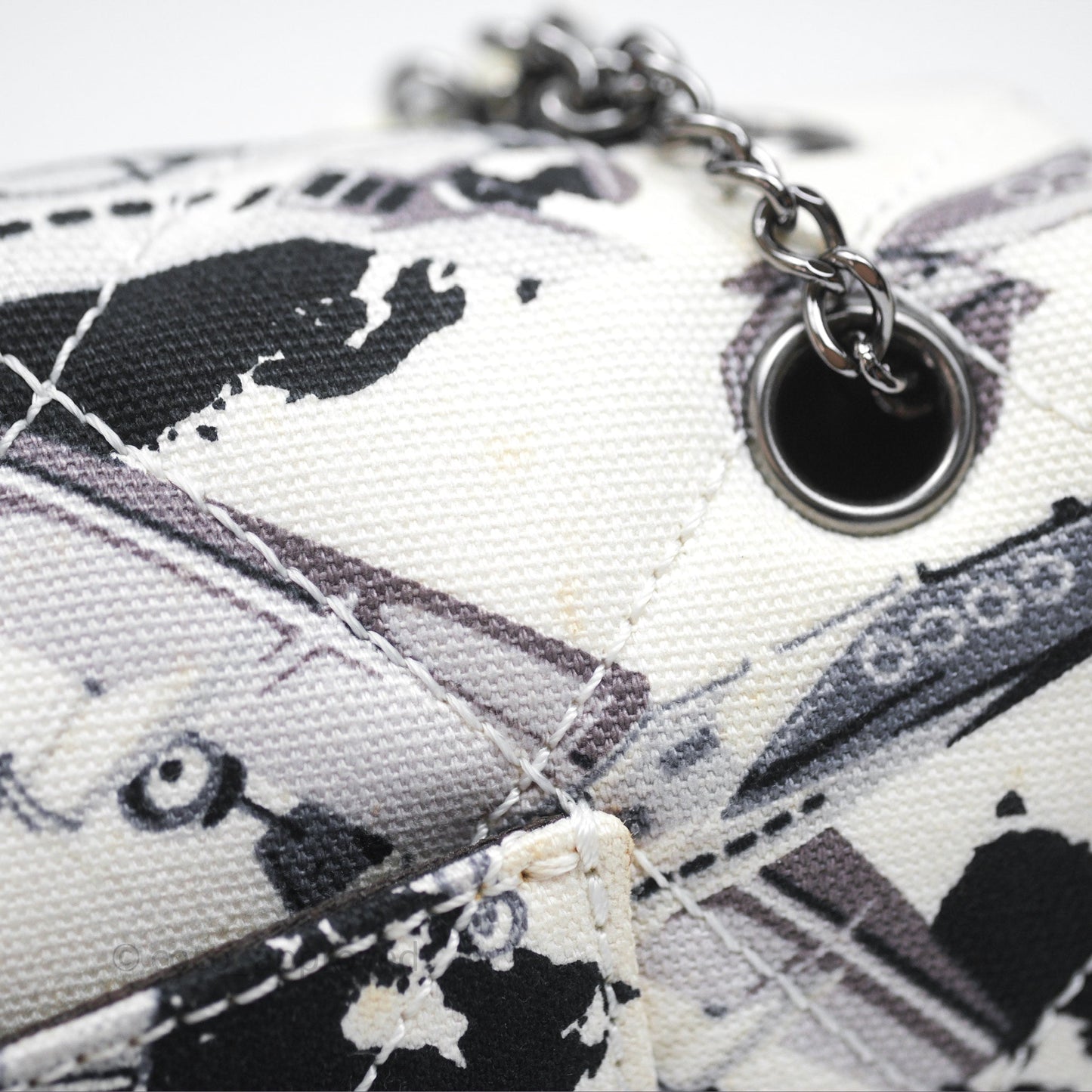 Chanel Quilted Airplane Printed Shoulder Flap Bag Canvas White
