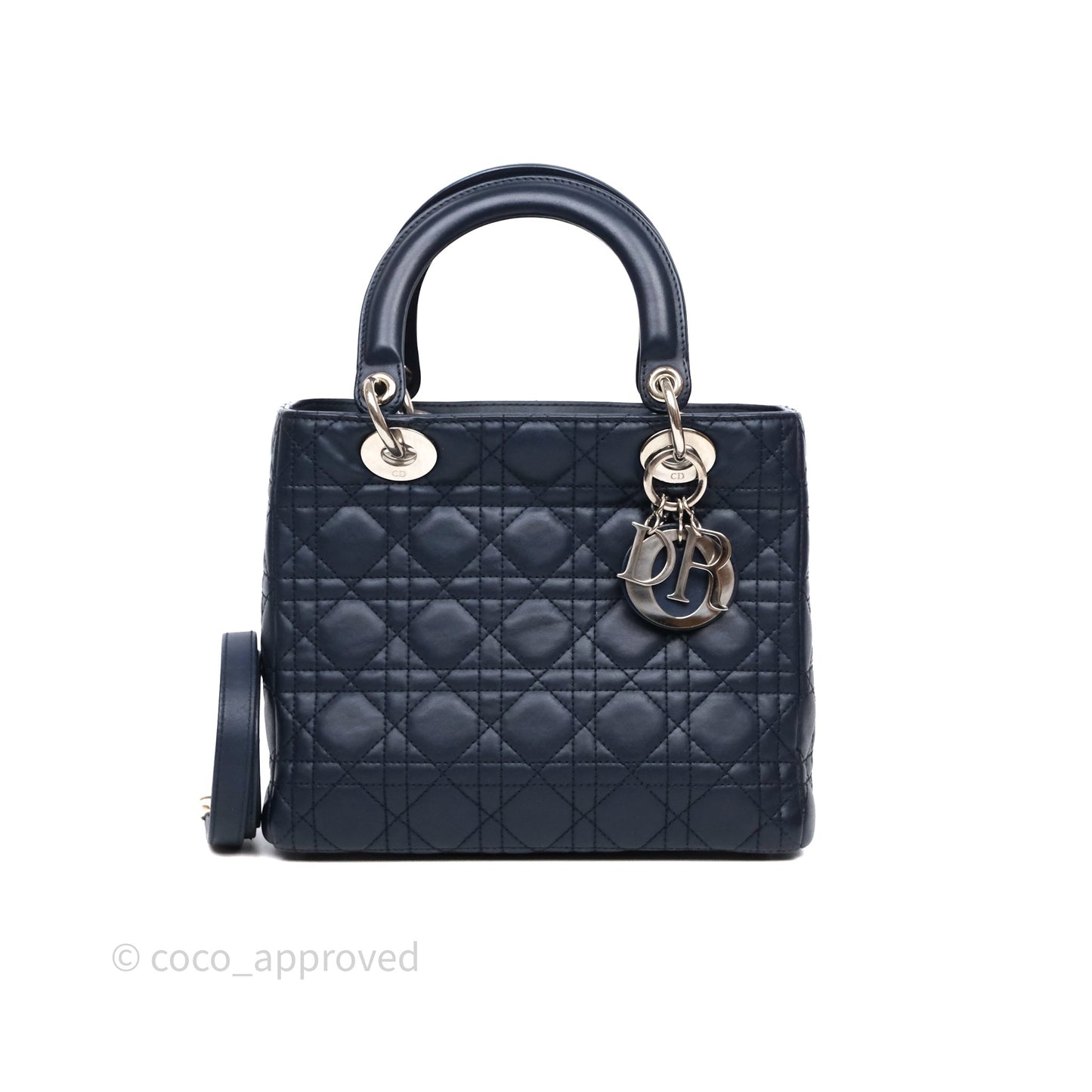 Christian Dior Medium Lady Dior Navy Lambskin Silver Hardware