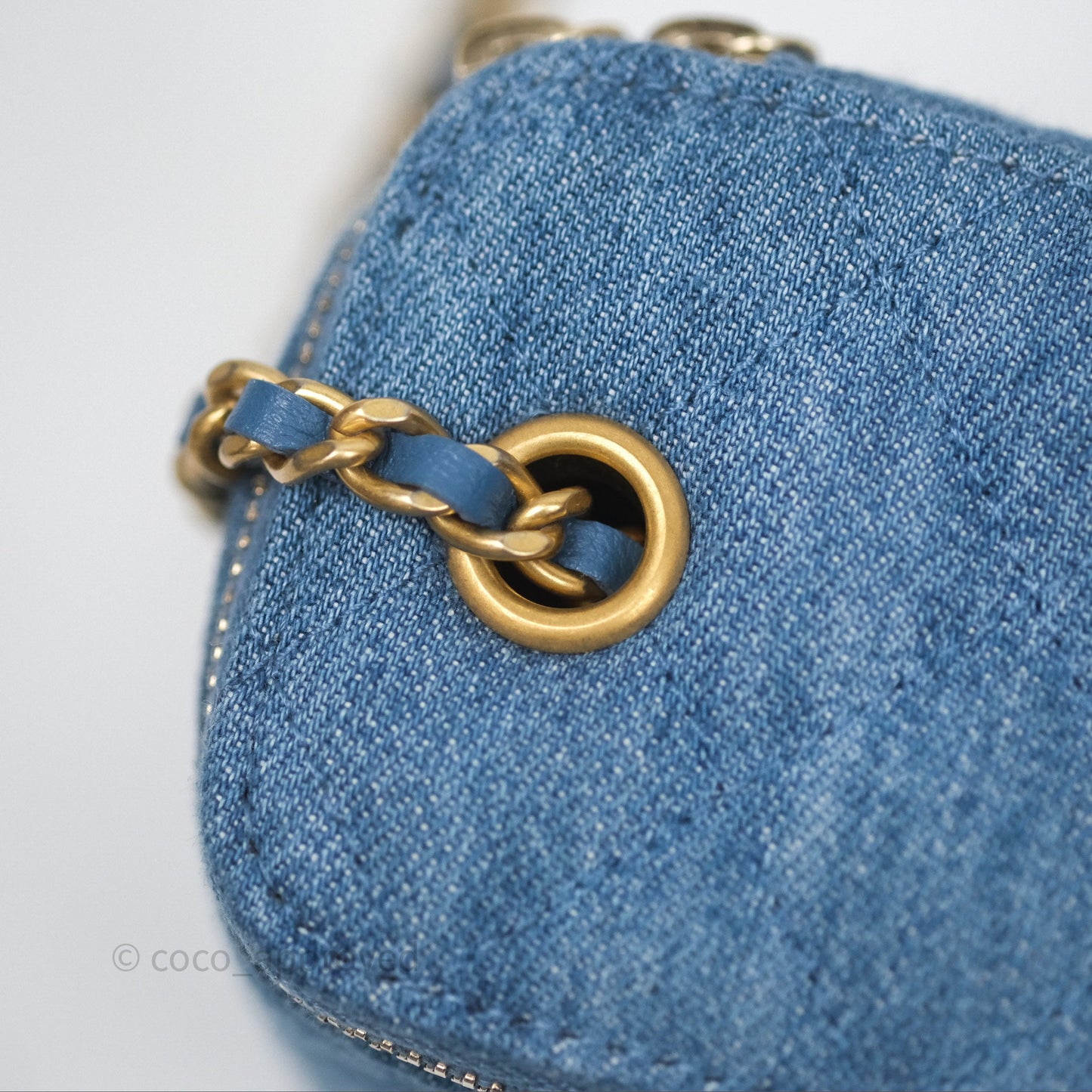 Chanel Mini Pearl Crush Vanity With Chain Denim Aged Gold Hardware