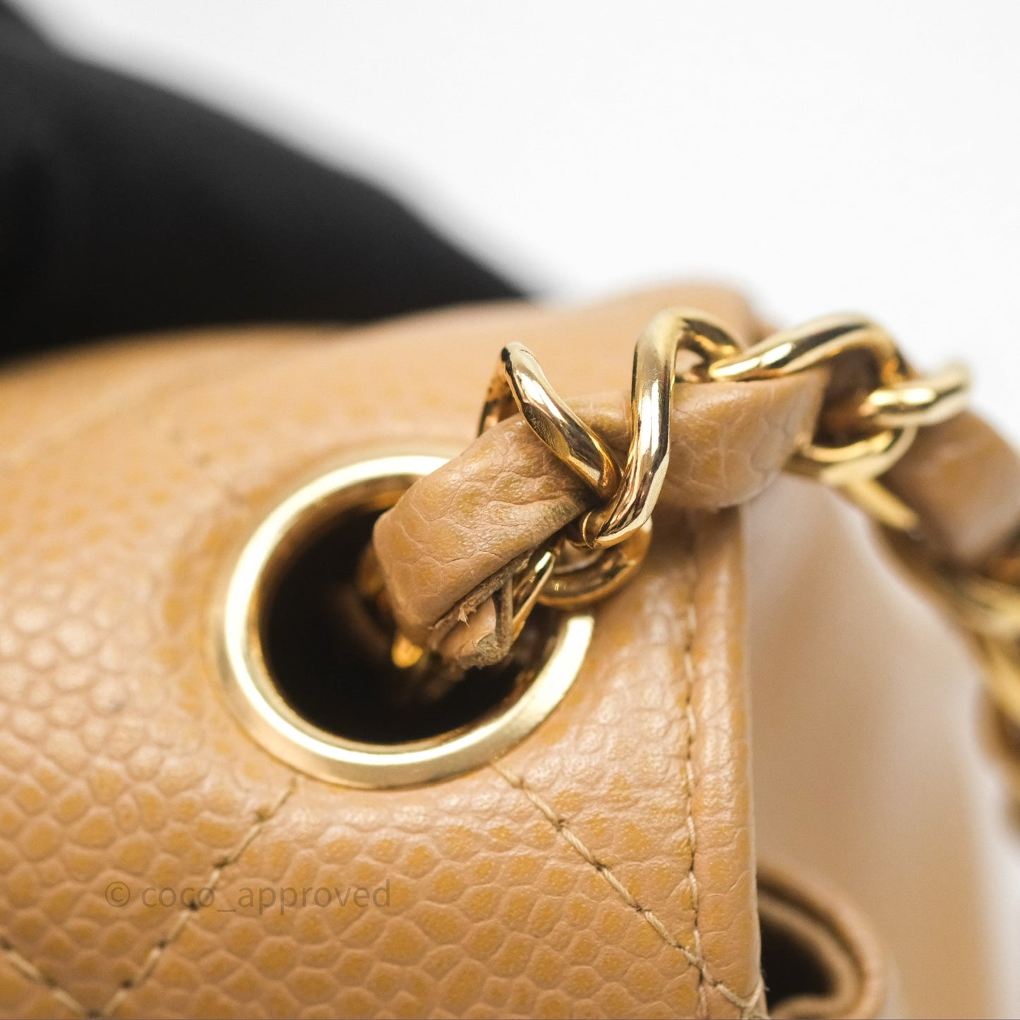 Chanel Vintage Mini Square Quilted Beige Caviar 24K Gold Hardware