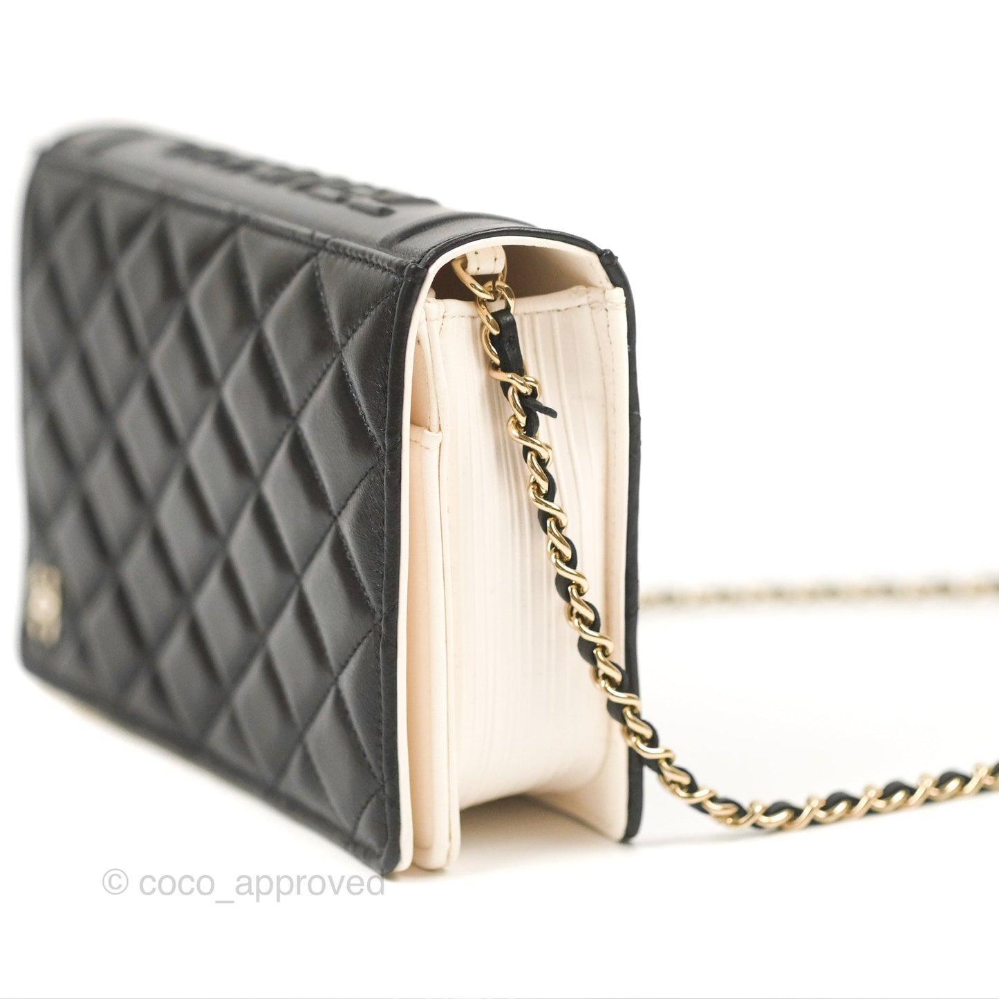 Chanel Quilted Book Wallet on Chain WOC Black Lambskin Gold Hardware