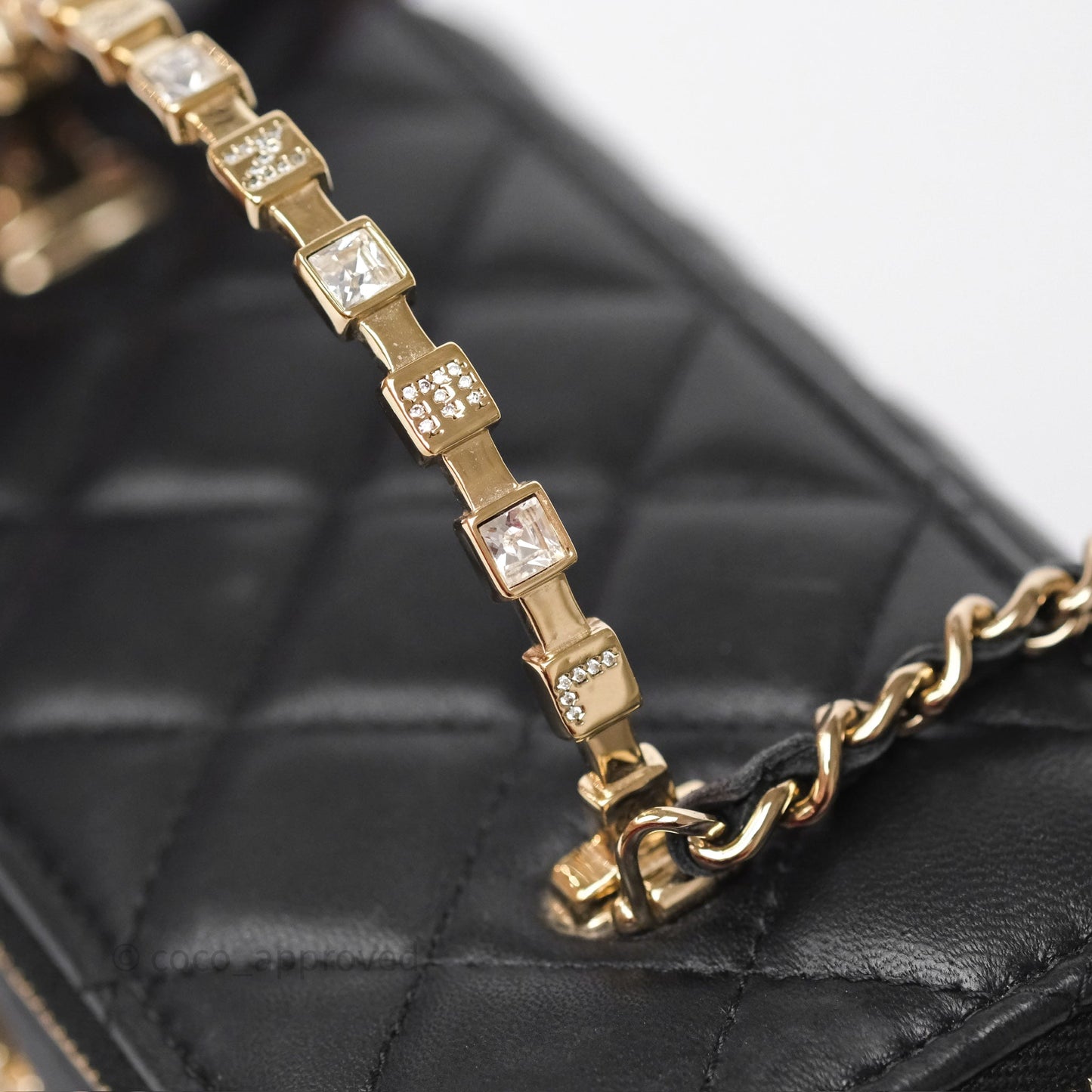 Chanel Crystals Top Handle Vanity Rectangular Black Lambskin Gold Hardware