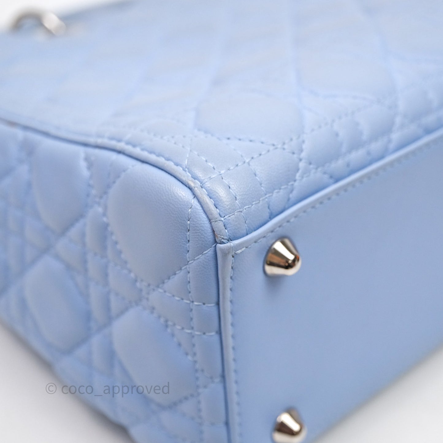 Christian Dior Large Lady Dior Cannage Blue Lambskin Silver Hardware