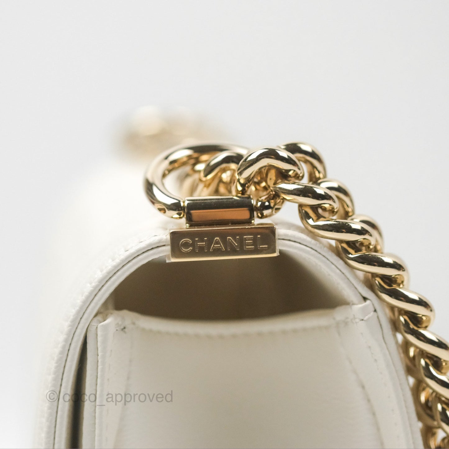 Chanel Medium Boy Quilted White Caviar Gold Hardware